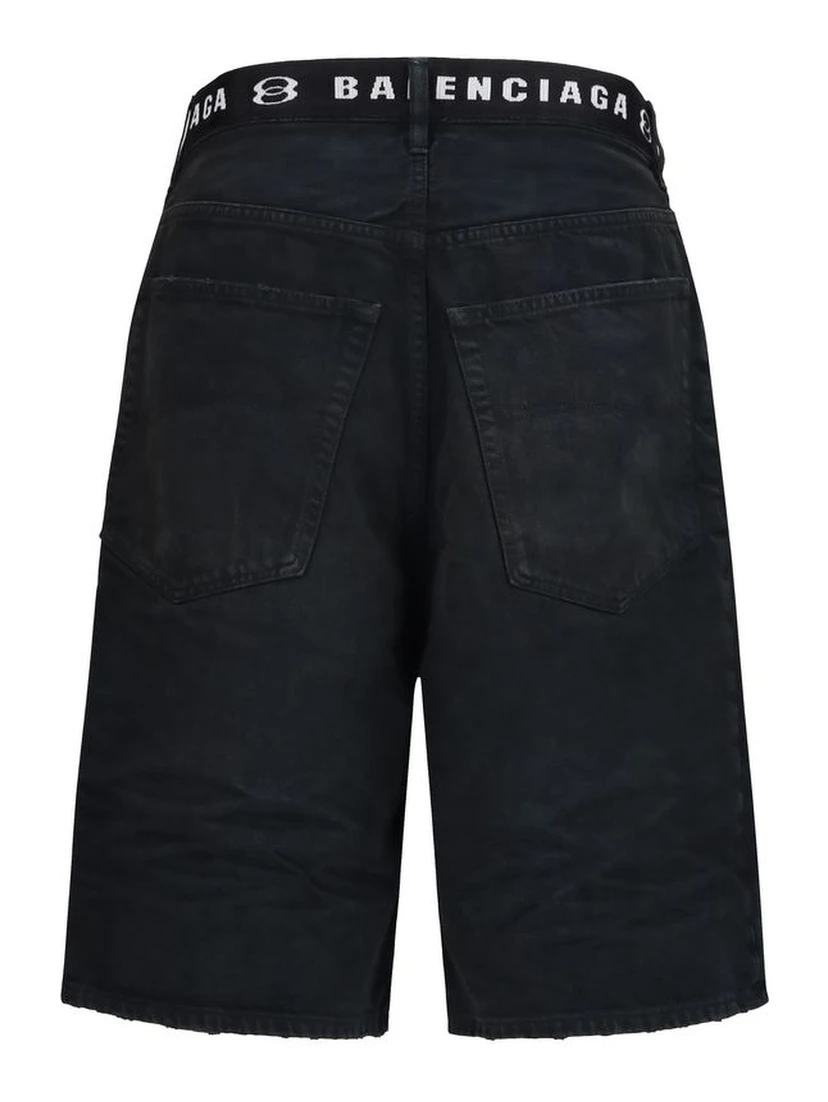 Black Cotton Bermuda Shorts