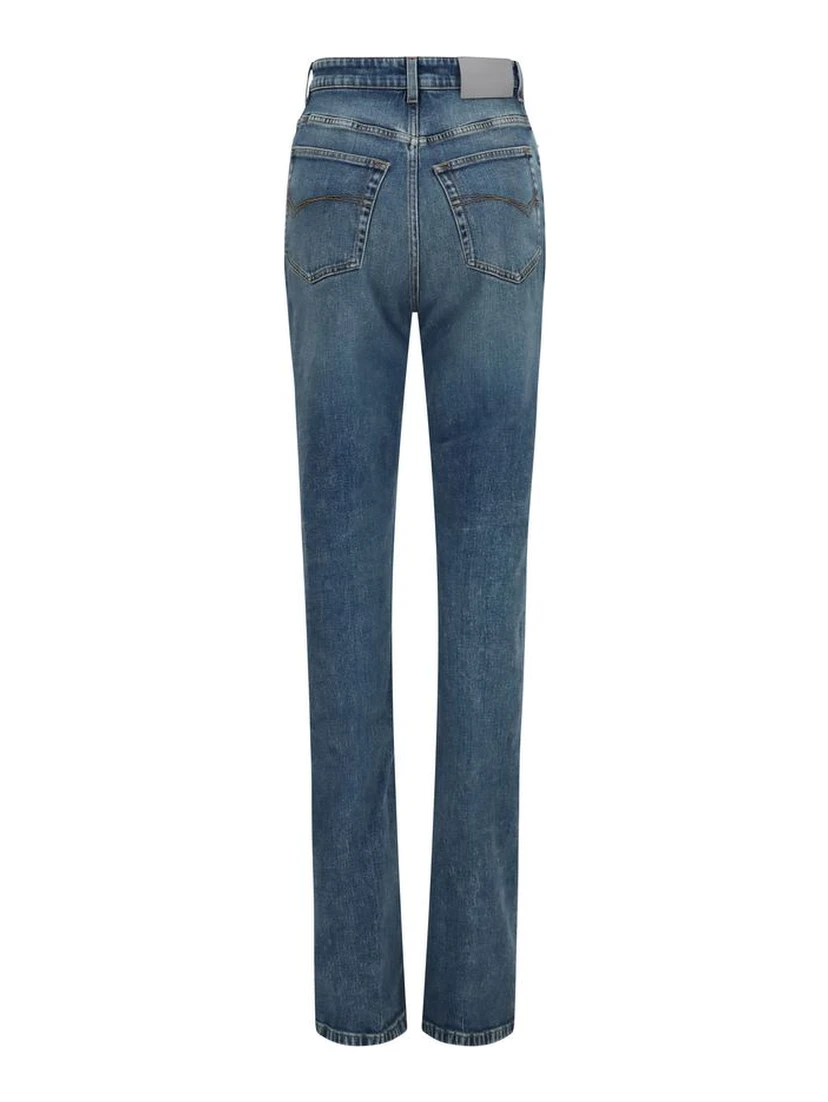 Blue Cotton High-Waisted Jean