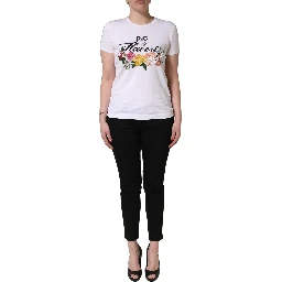 White Floral Graphic Short Sleeve Crew Neck T-shirt