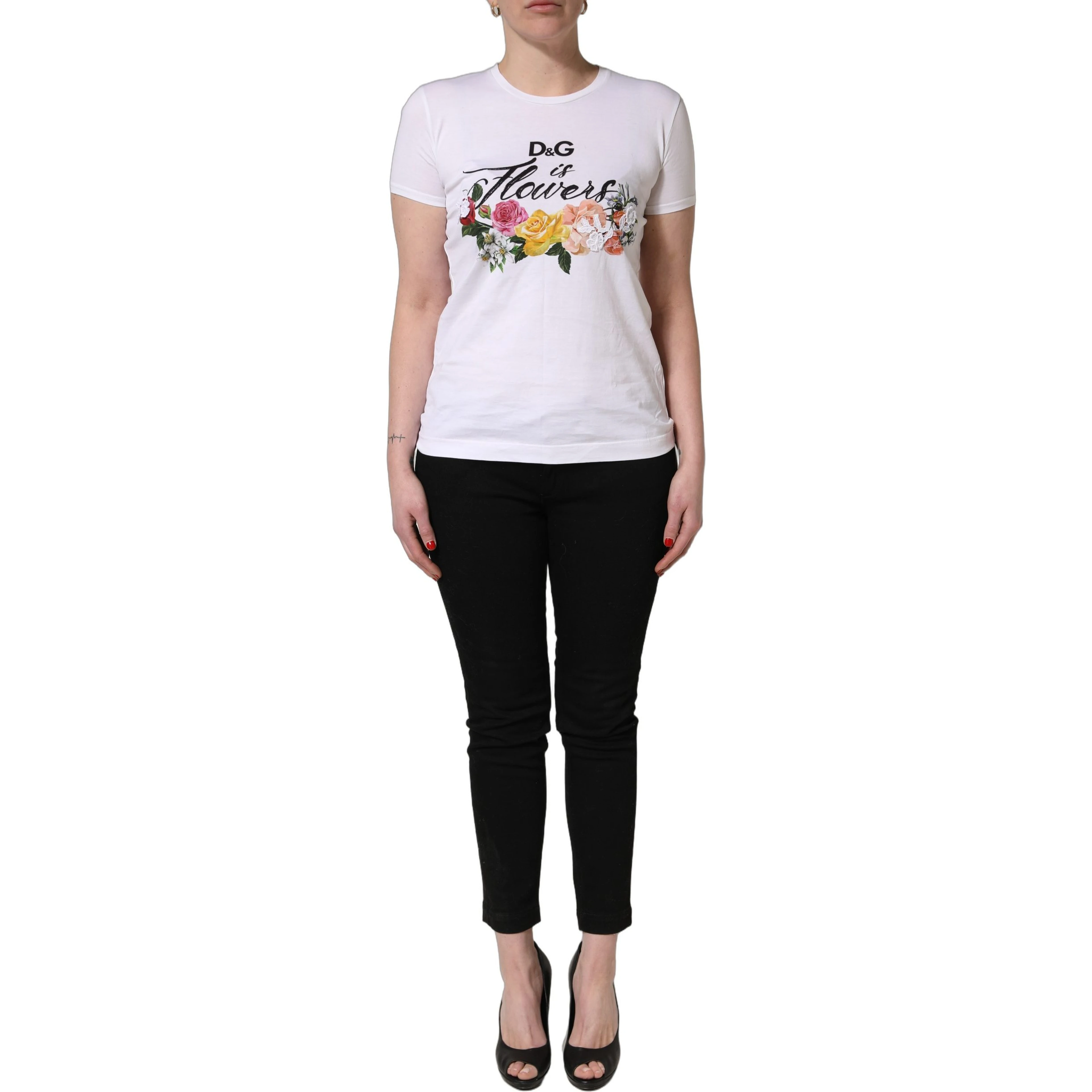 White Floral Graphic Short Sleeve Crew Neck T-shirt