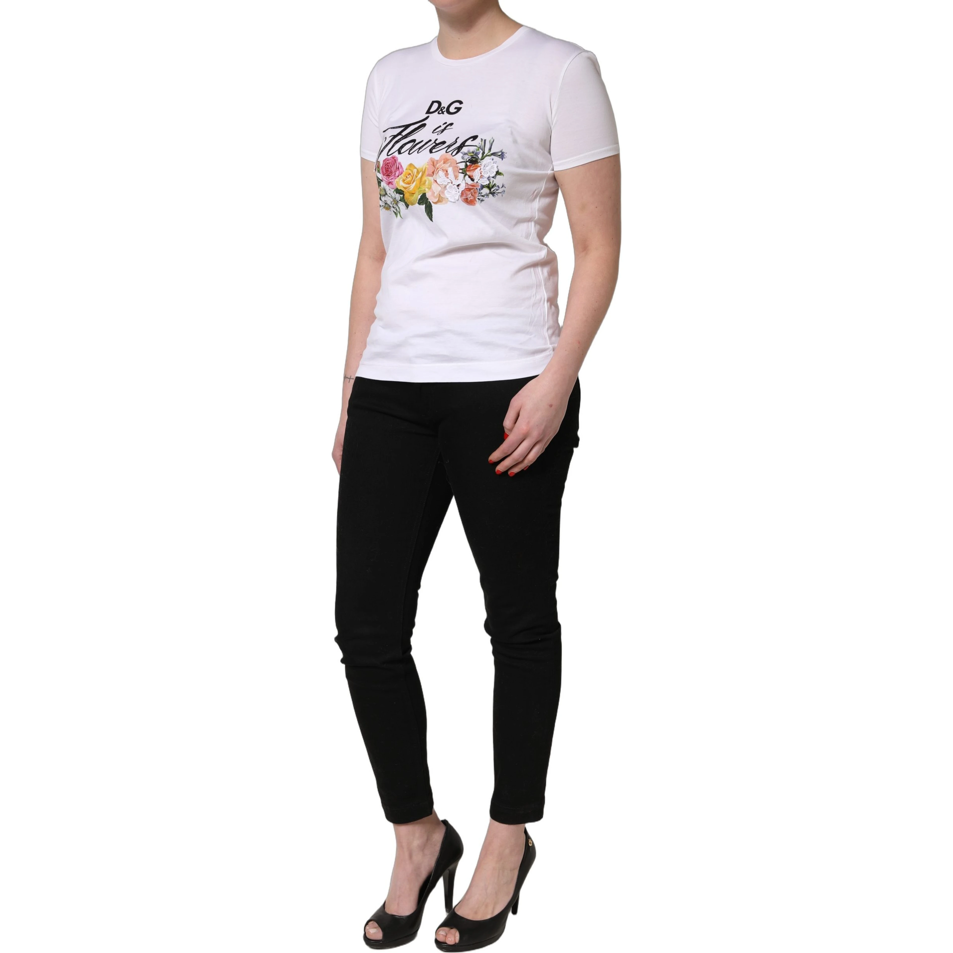 White Floral Graphic Short Sleeve Crew Neck T-shirt