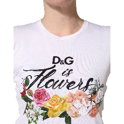 White Floral Graphic Short Sleeve Crew Neck T-shirt