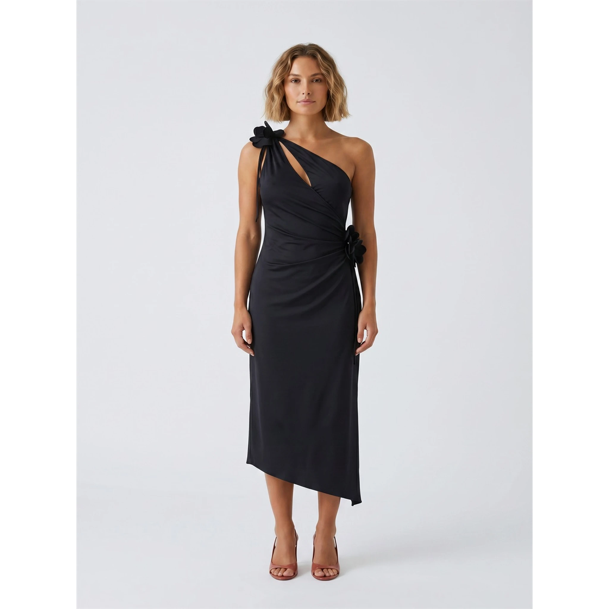 ASYMMETRIC MIDI FLOWER GOWN