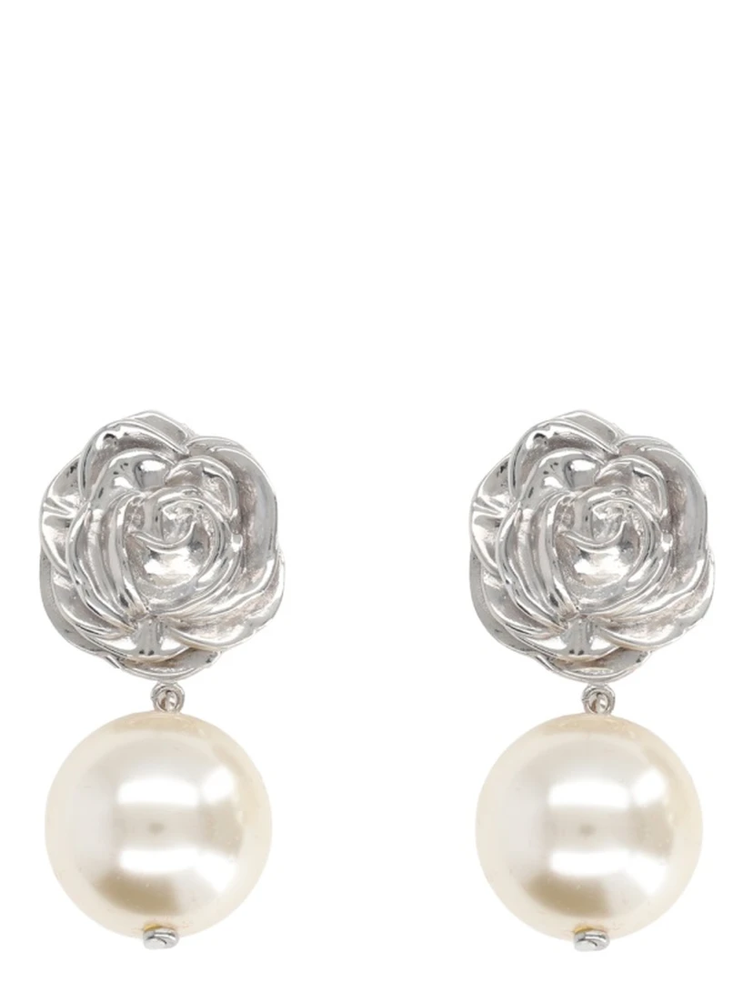 ORECCHINI CON ROSA E PERLA