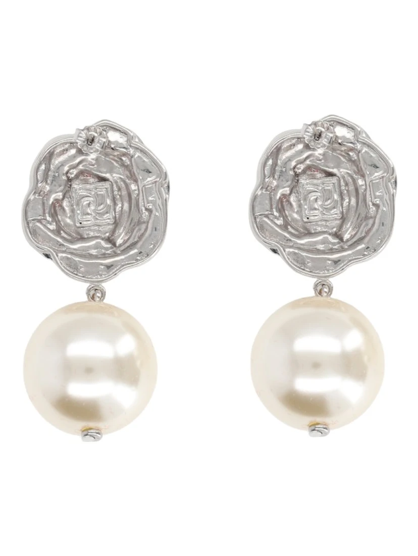 ORECCHINI CON ROSA E PERLA