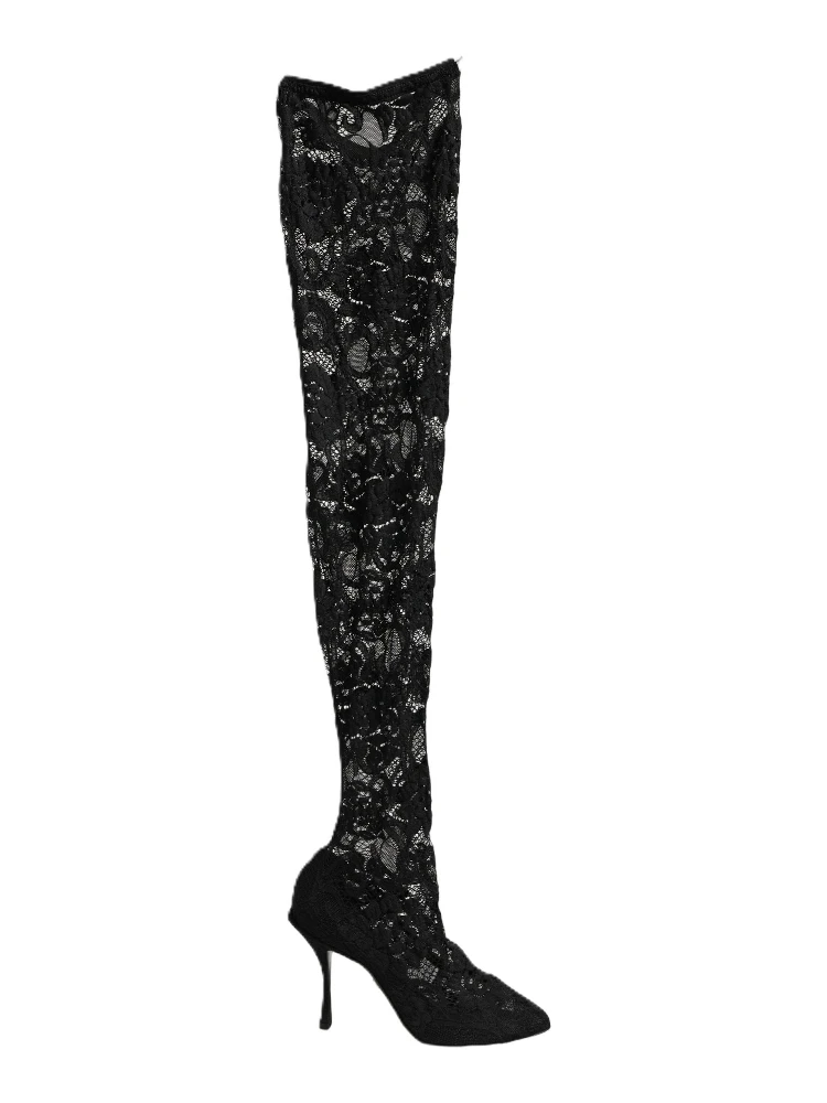 Black Taormina Lace Socks Boots Pumps Shoes