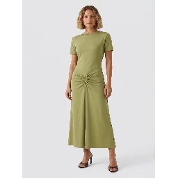 GATHERED WAIST T-SHIRT MIDI DRESS