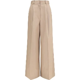 Beige Cotton Flared Pants