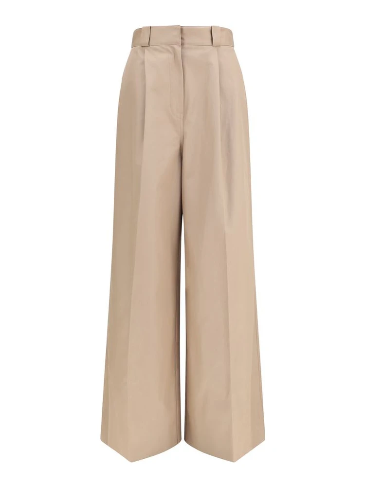Beige Cotton Flared Pants