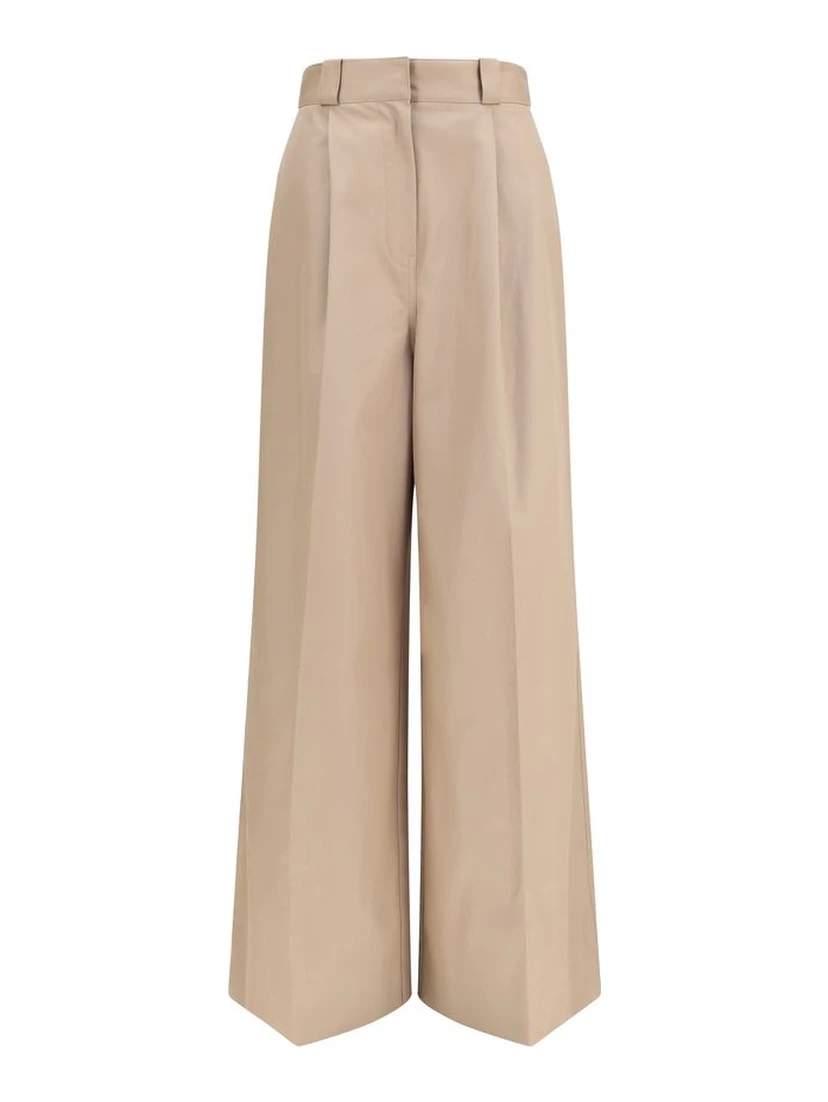 Beige Cotton Flared Pants