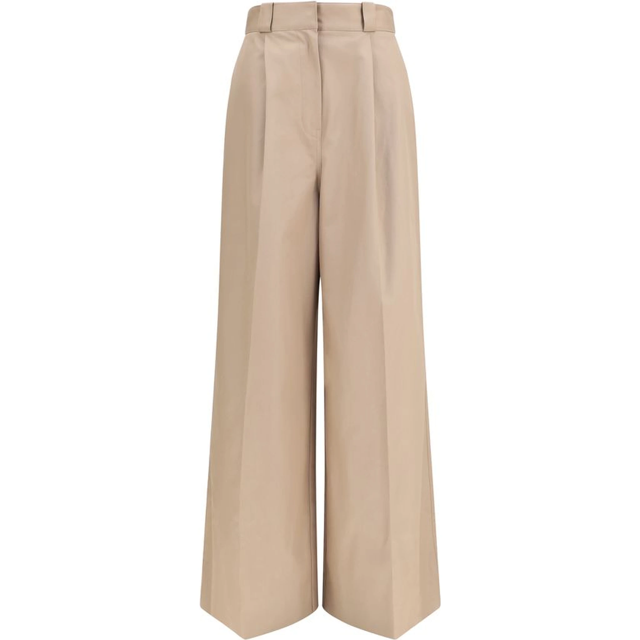 Beige Cotton Flared Pants