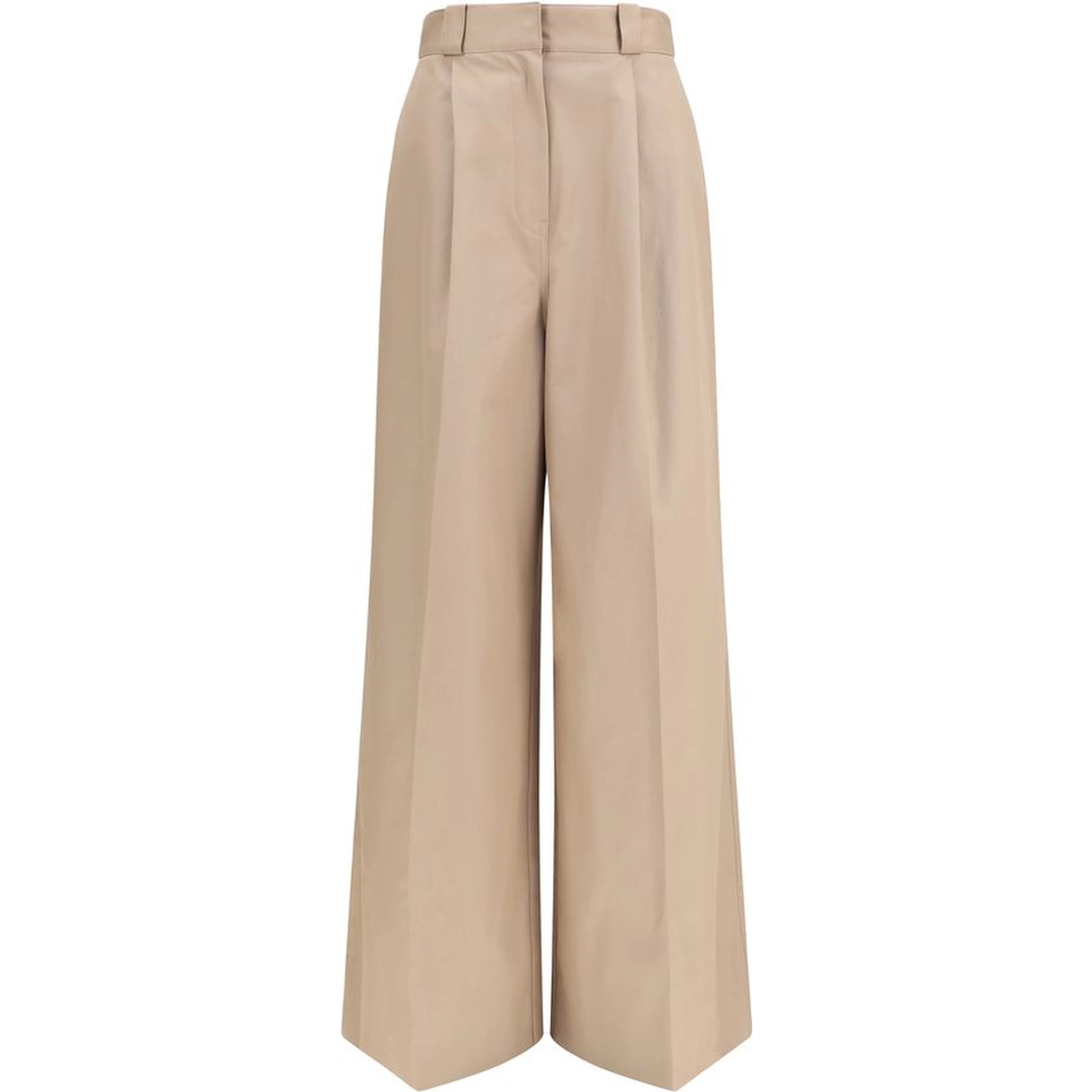 Beige Cotton Flared Pants