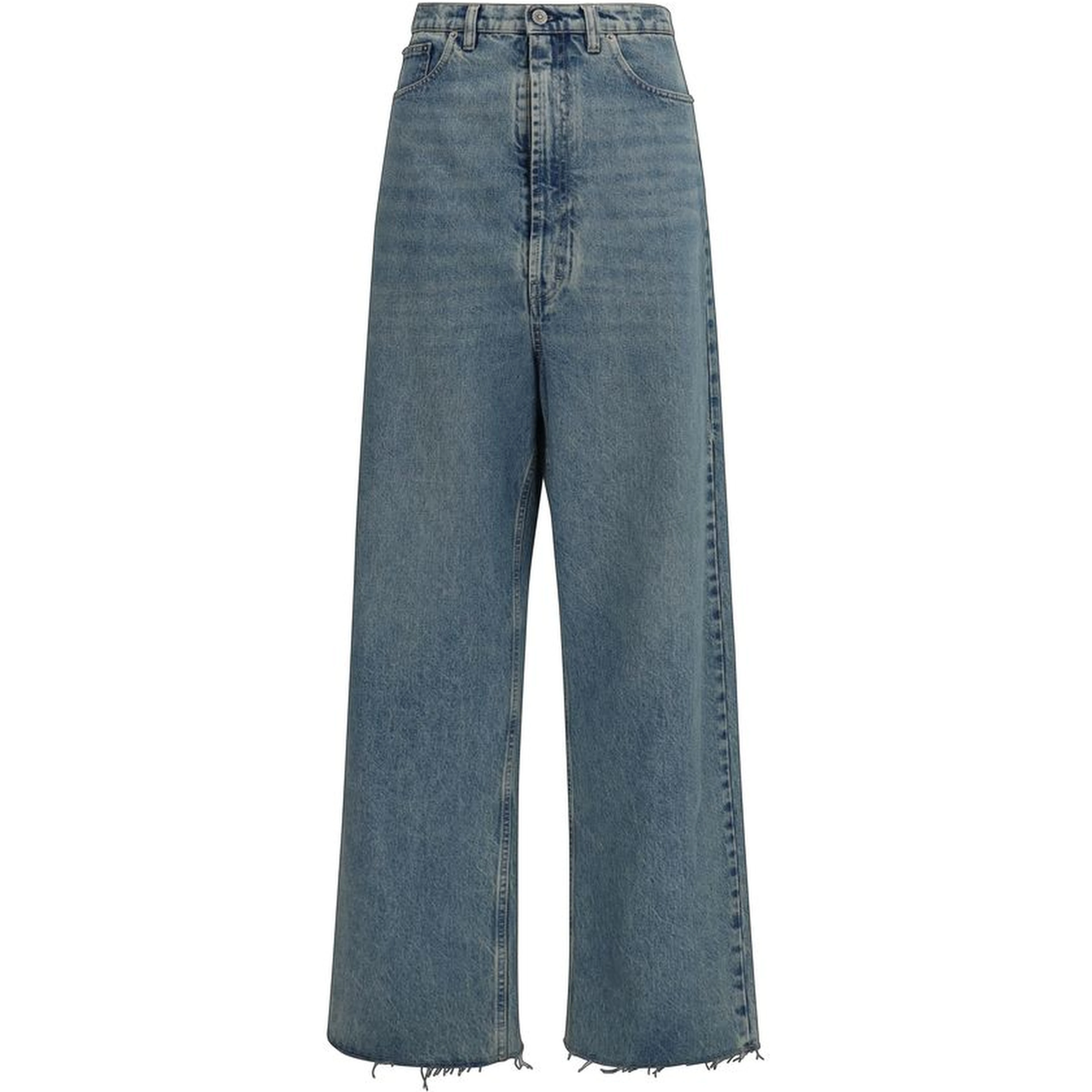 Blue Cotton High-Waisted Jean