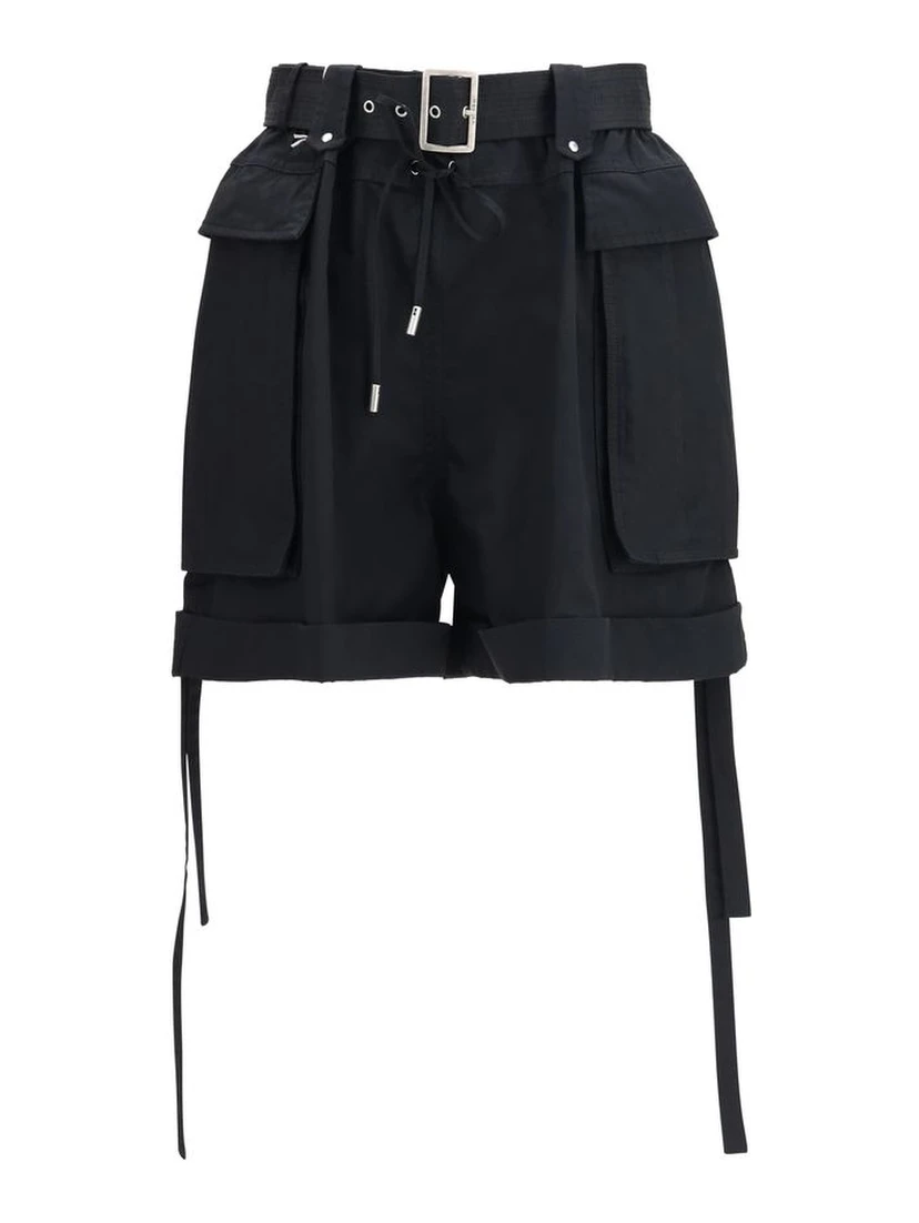 Black Cotton Cargo Shorts