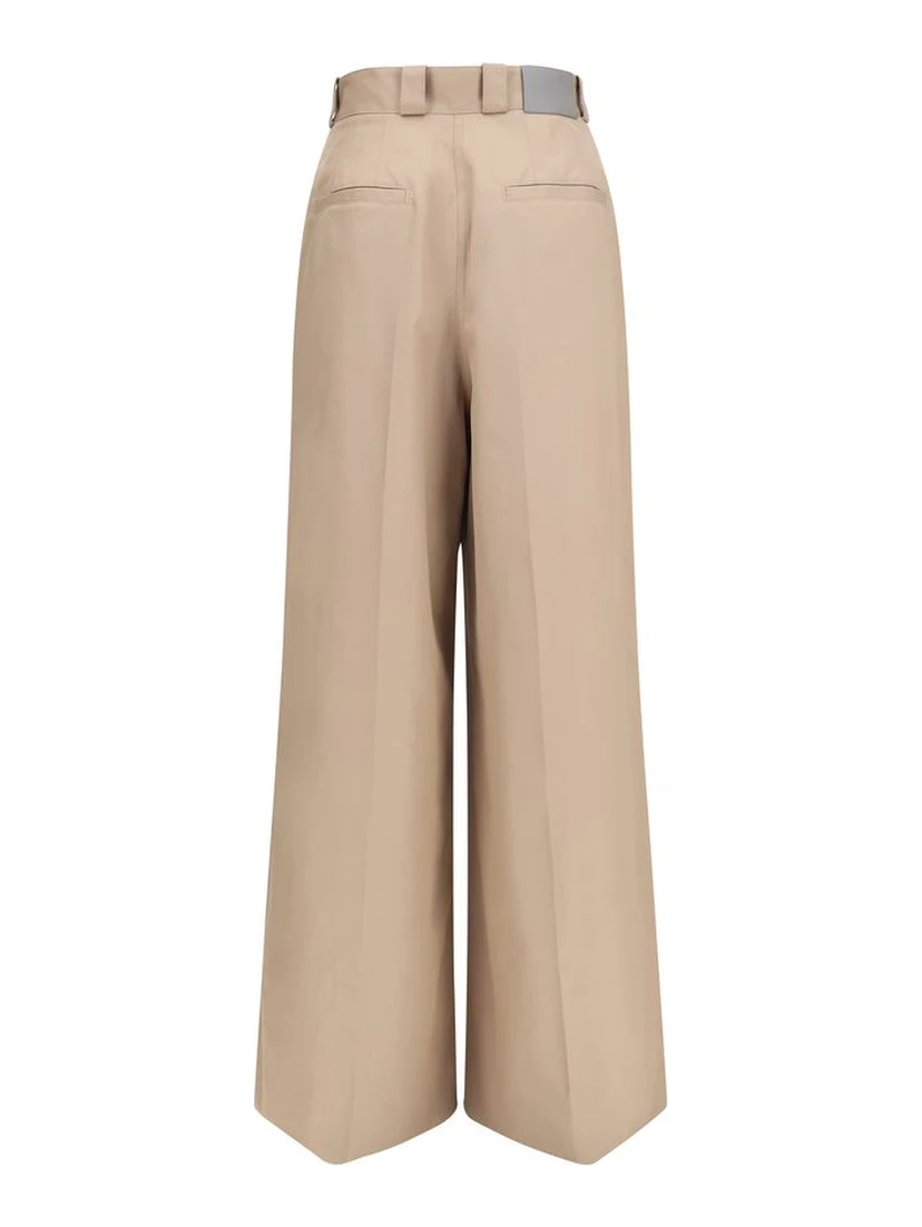 Beige Cotton Flared Pants