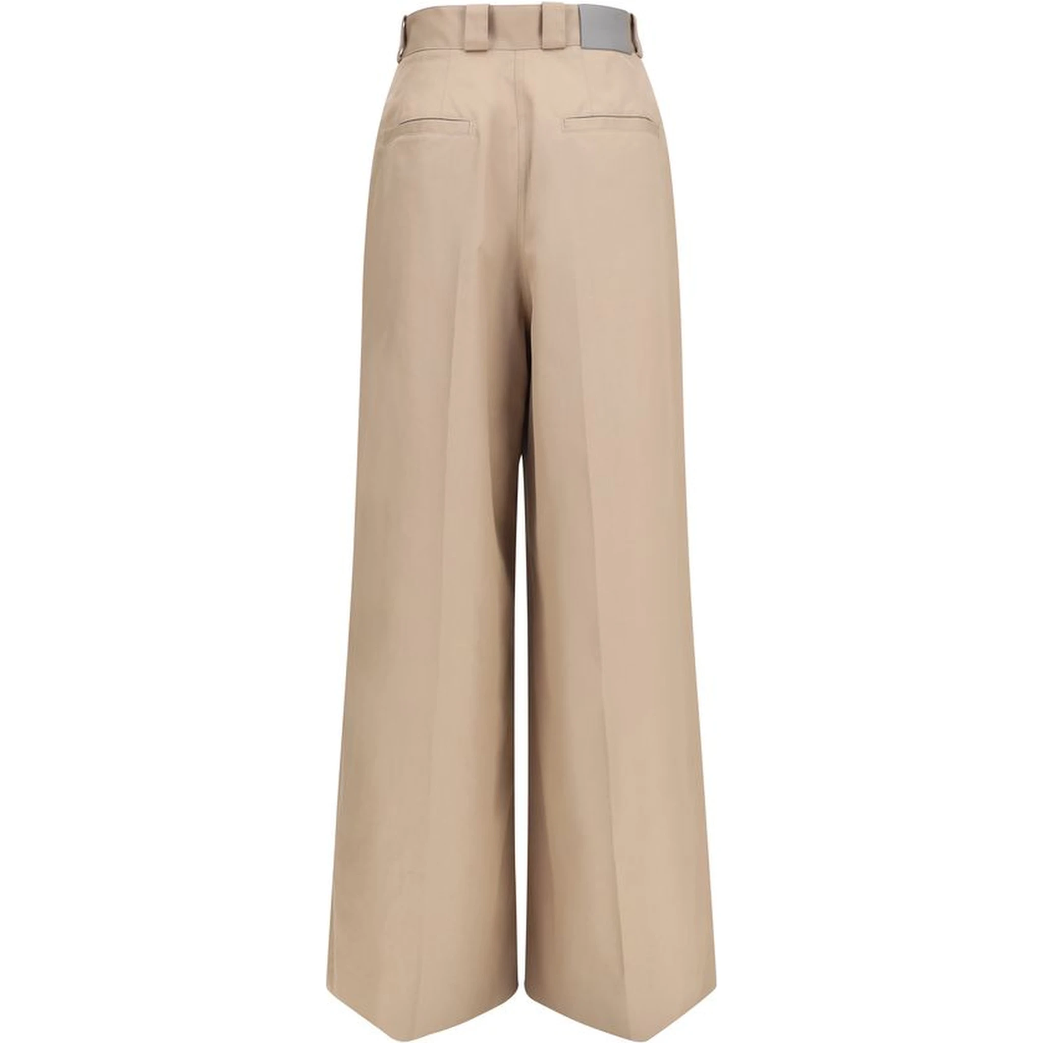 Beige Cotton Flared Pants