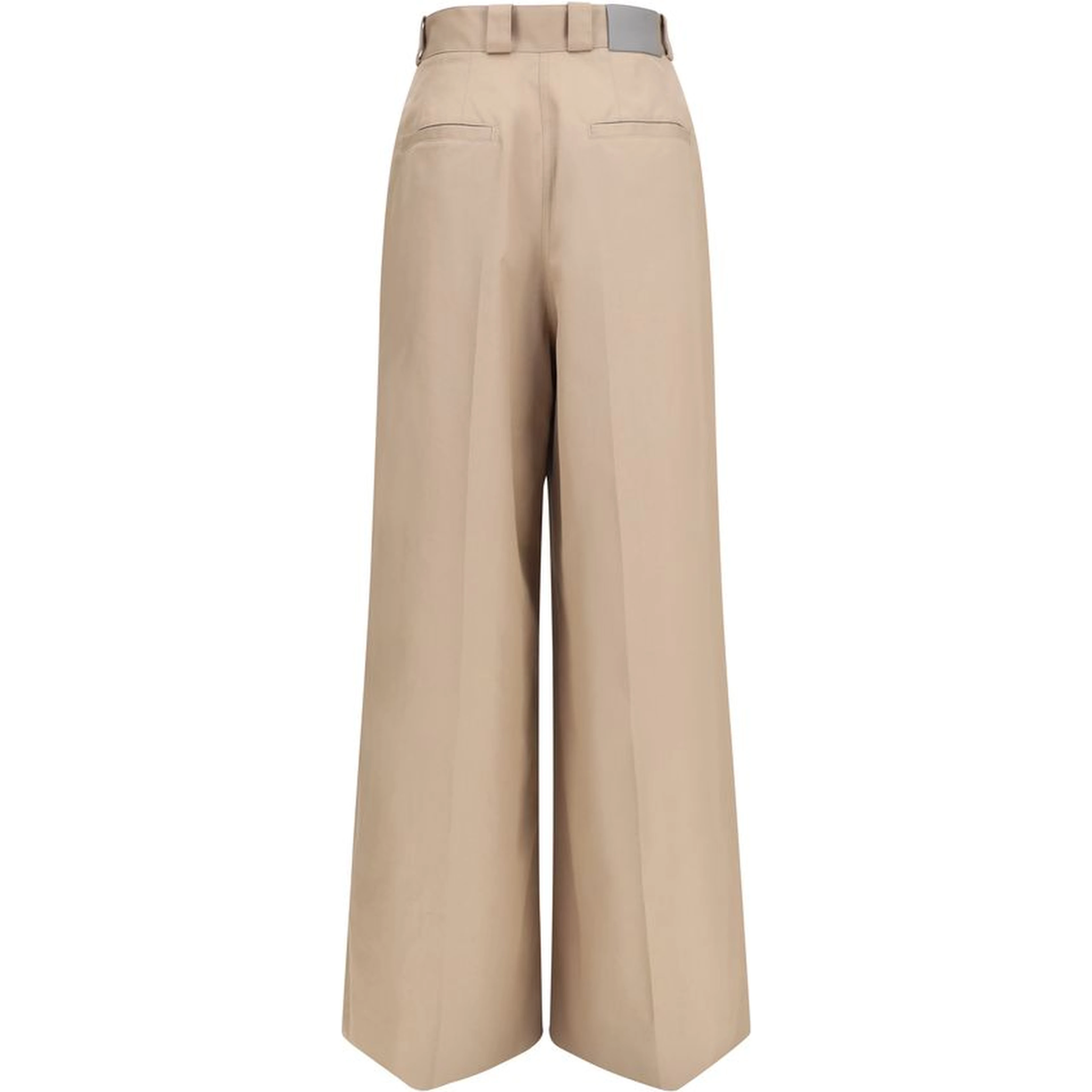 Beige Cotton Flared Pants