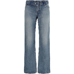 Blue Cotton Straight-Leg Jeans