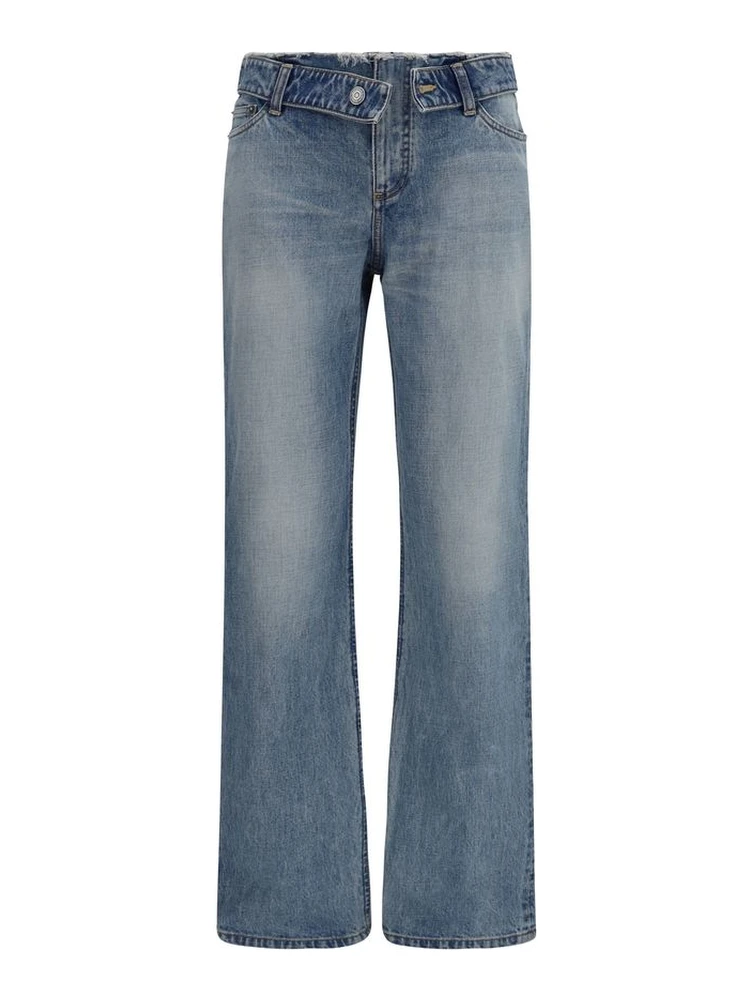 Blue Cotton Straight-Leg Jeans