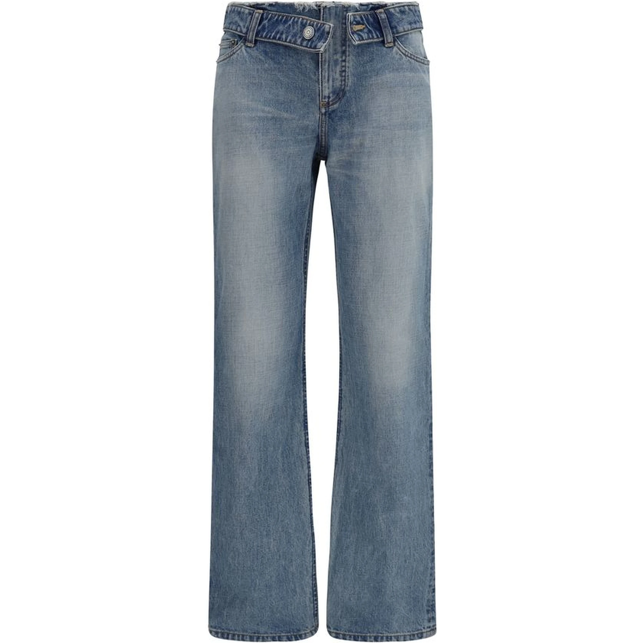 Blue Cotton Straight-Leg Jeans