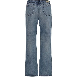 Blue Cotton Straight-Leg Jeans