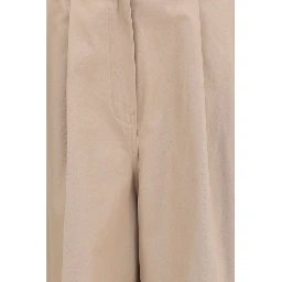 Beige Cotton Flared Pants