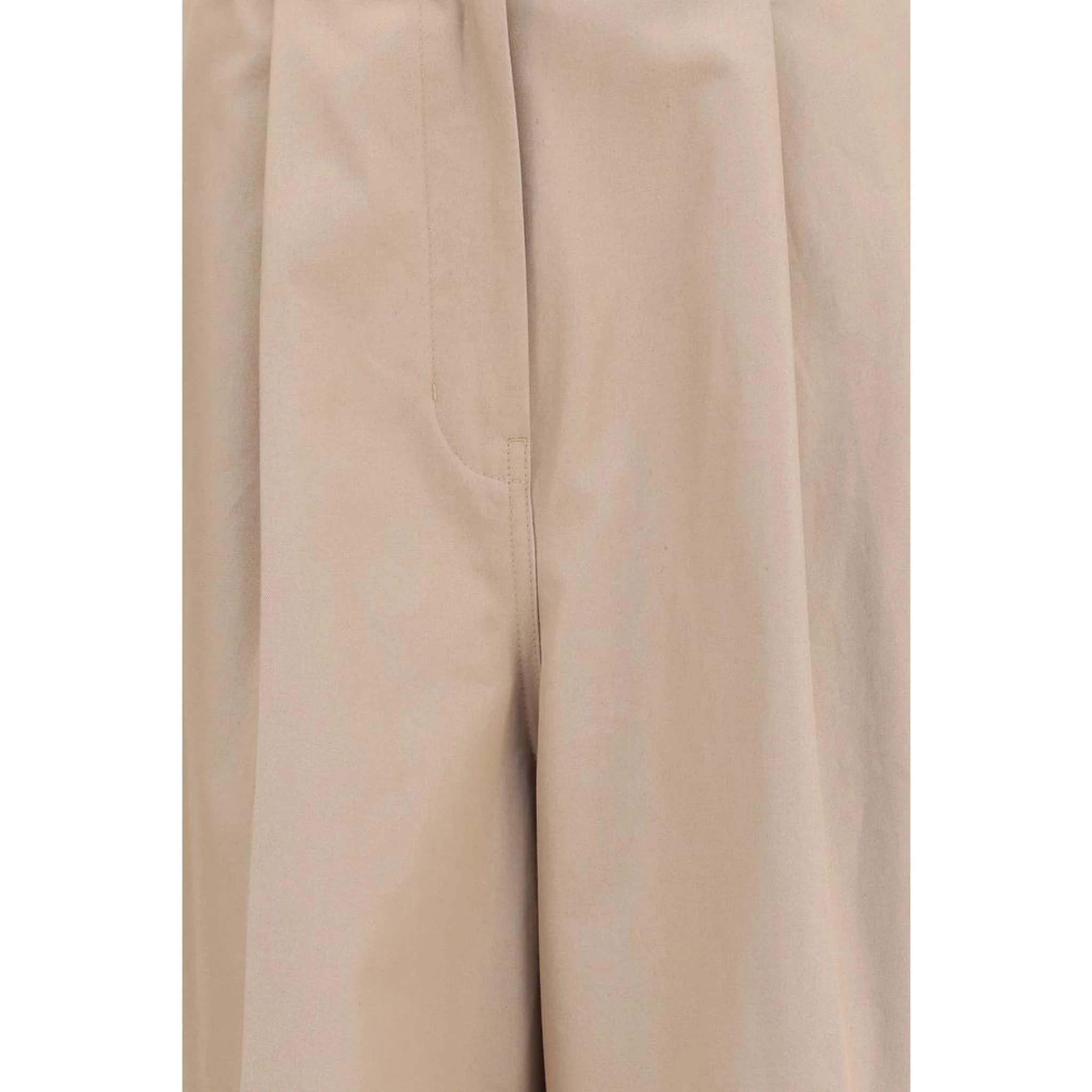 Beige Cotton Flared Pants