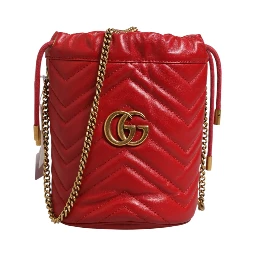 Red Chevron-quilted Calfskin Leather GG Marmont Bucket Bag