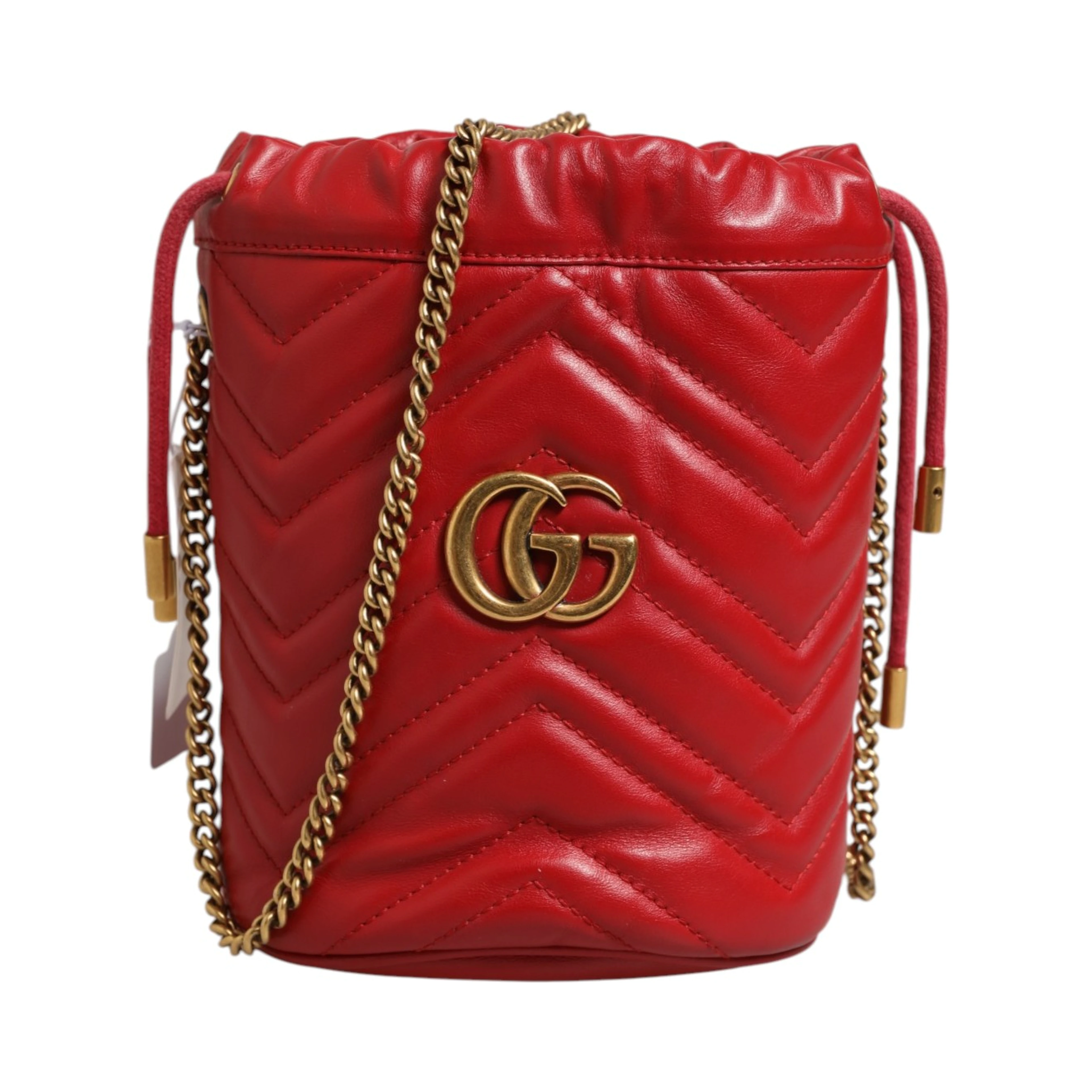 Red Chevron-quilted Calfskin Leather GG Marmont Bucket Bag