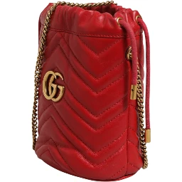 Red Chevron-quilted Calfskin Leather GG Marmont Bucket Bag