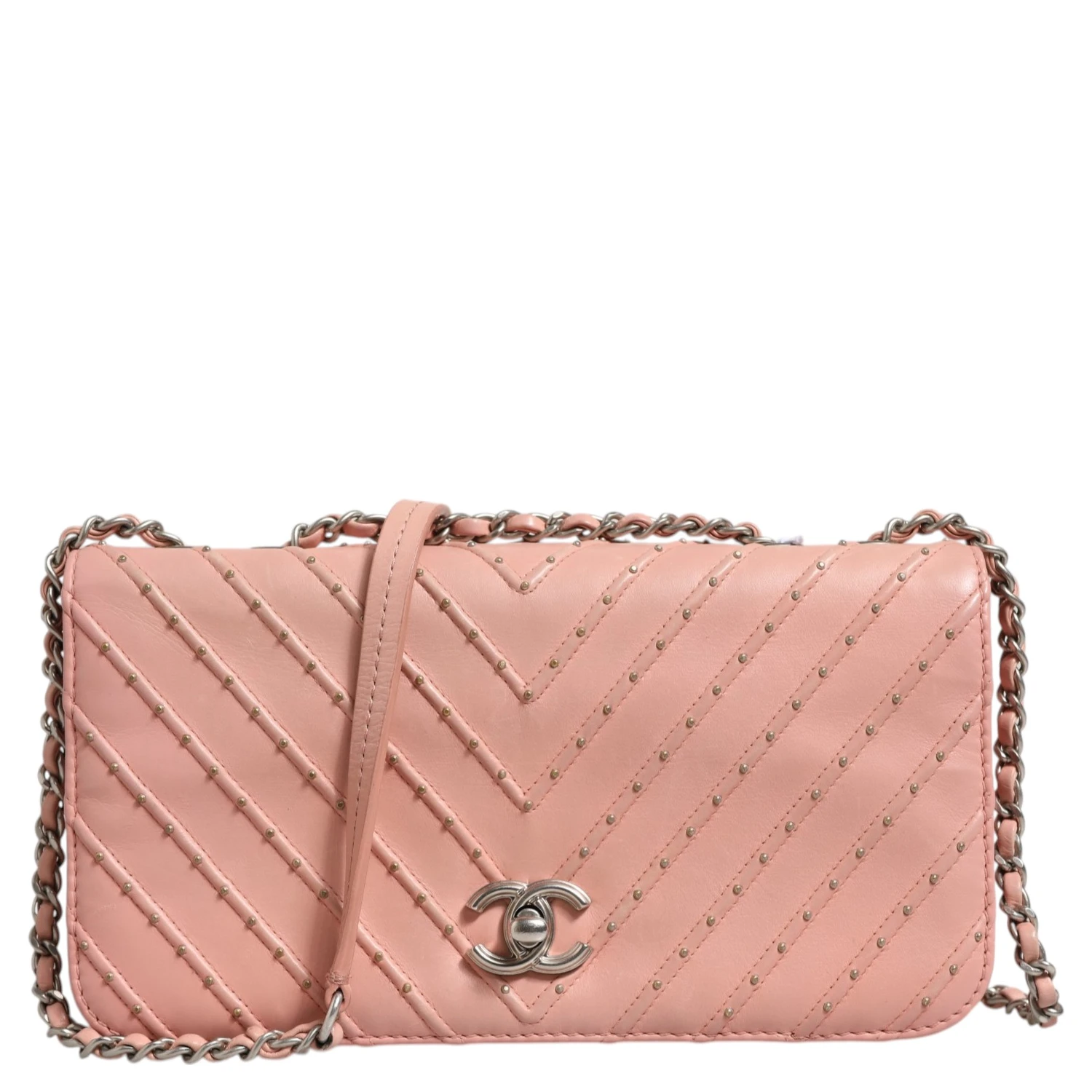Small Classic Double Flap Bag Light Pink Chevron