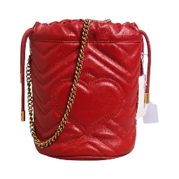 Red Chevron-quilted Calfskin Leather GG Marmont Bucket Bag