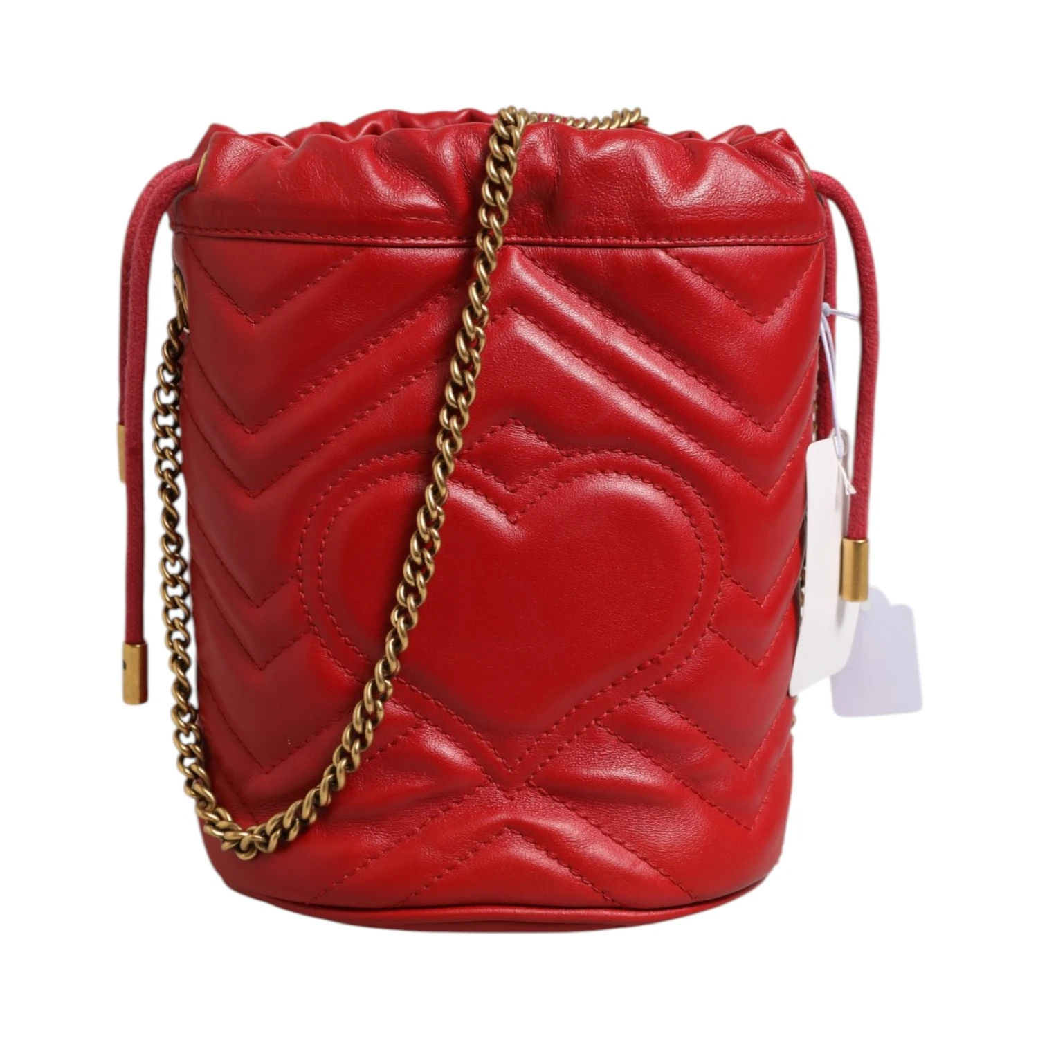 Red Chevron-quilted Calfskin Leather GG Marmont Bucket Bag