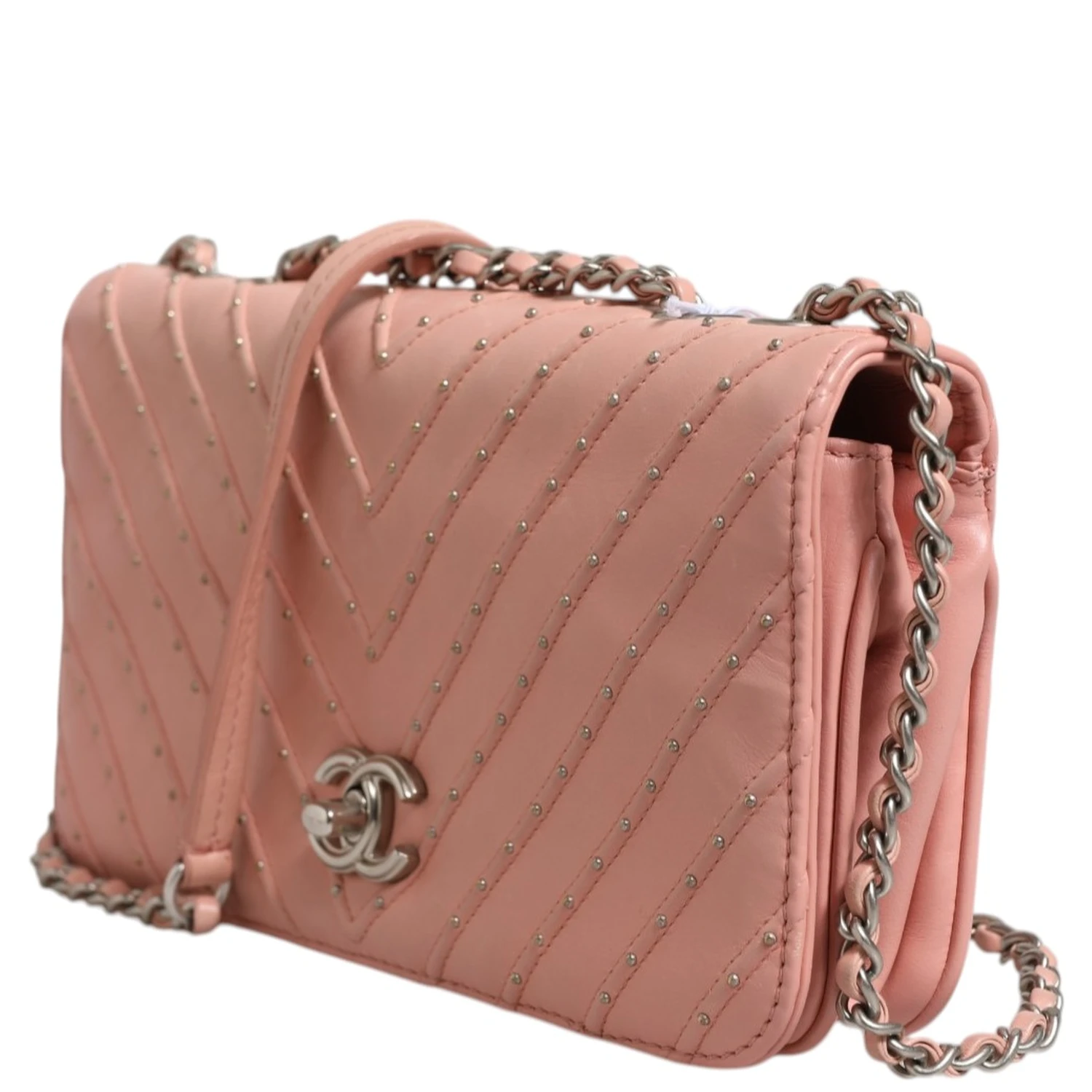 Small Classic Double Flap Bag Light Pink Chevron