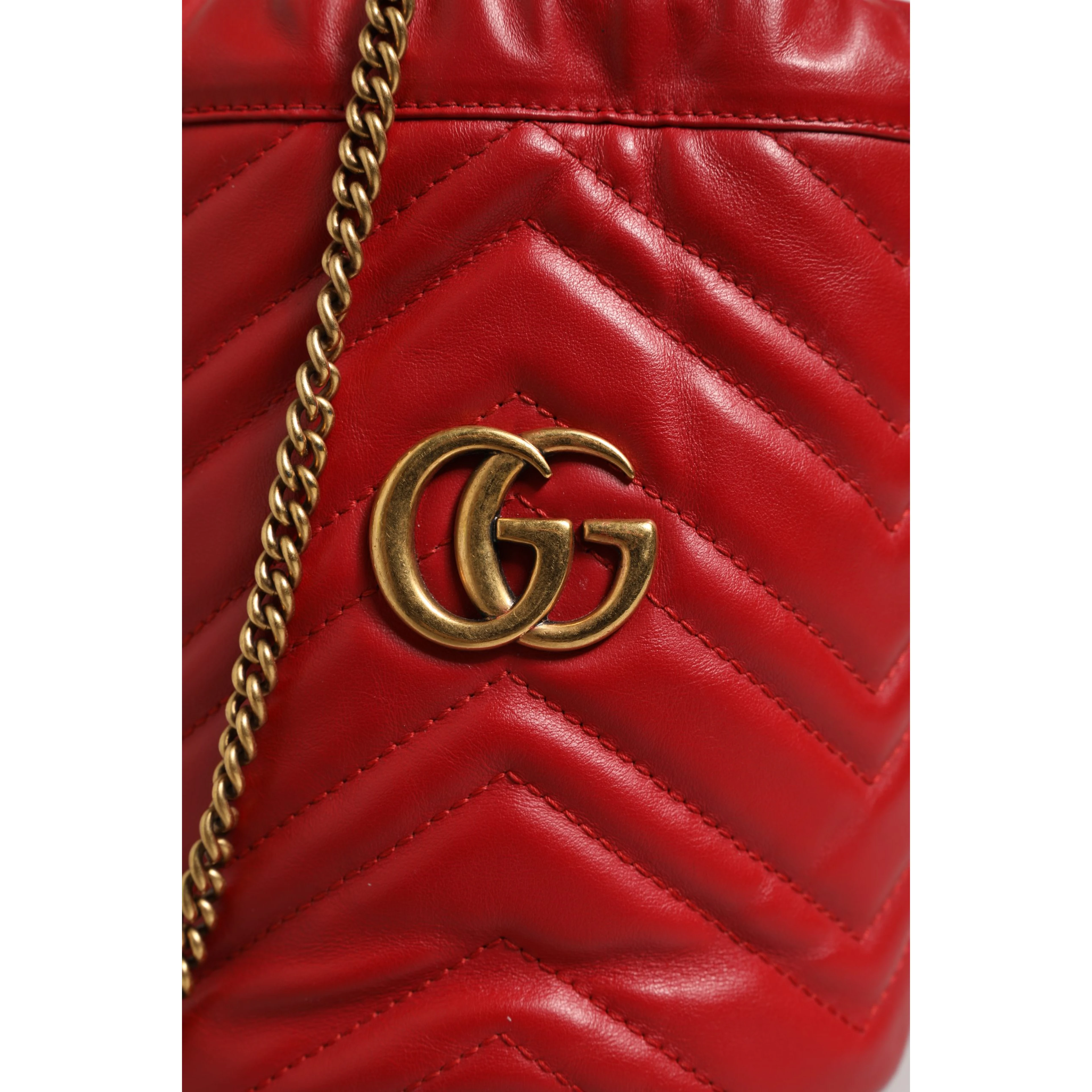 Red Chevron-quilted Calfskin Leather GG Marmont Bucket Bag