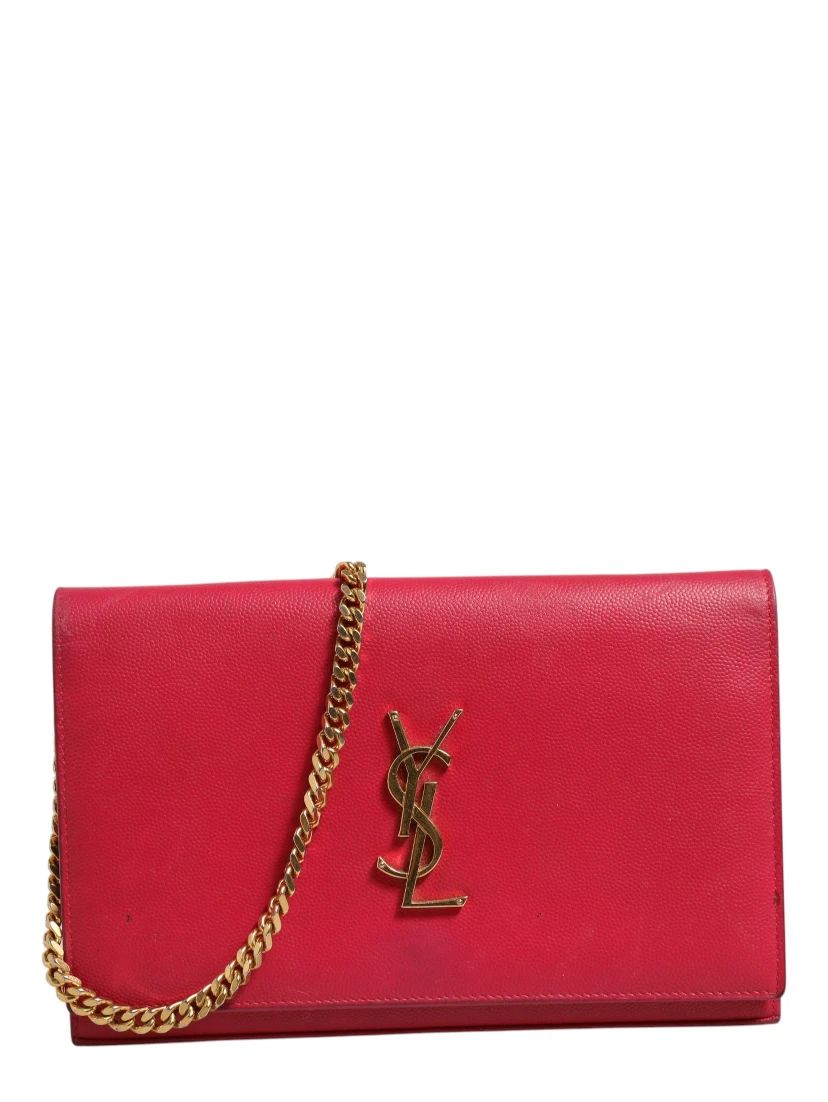 Red Leather Monogram Wallet on Chain