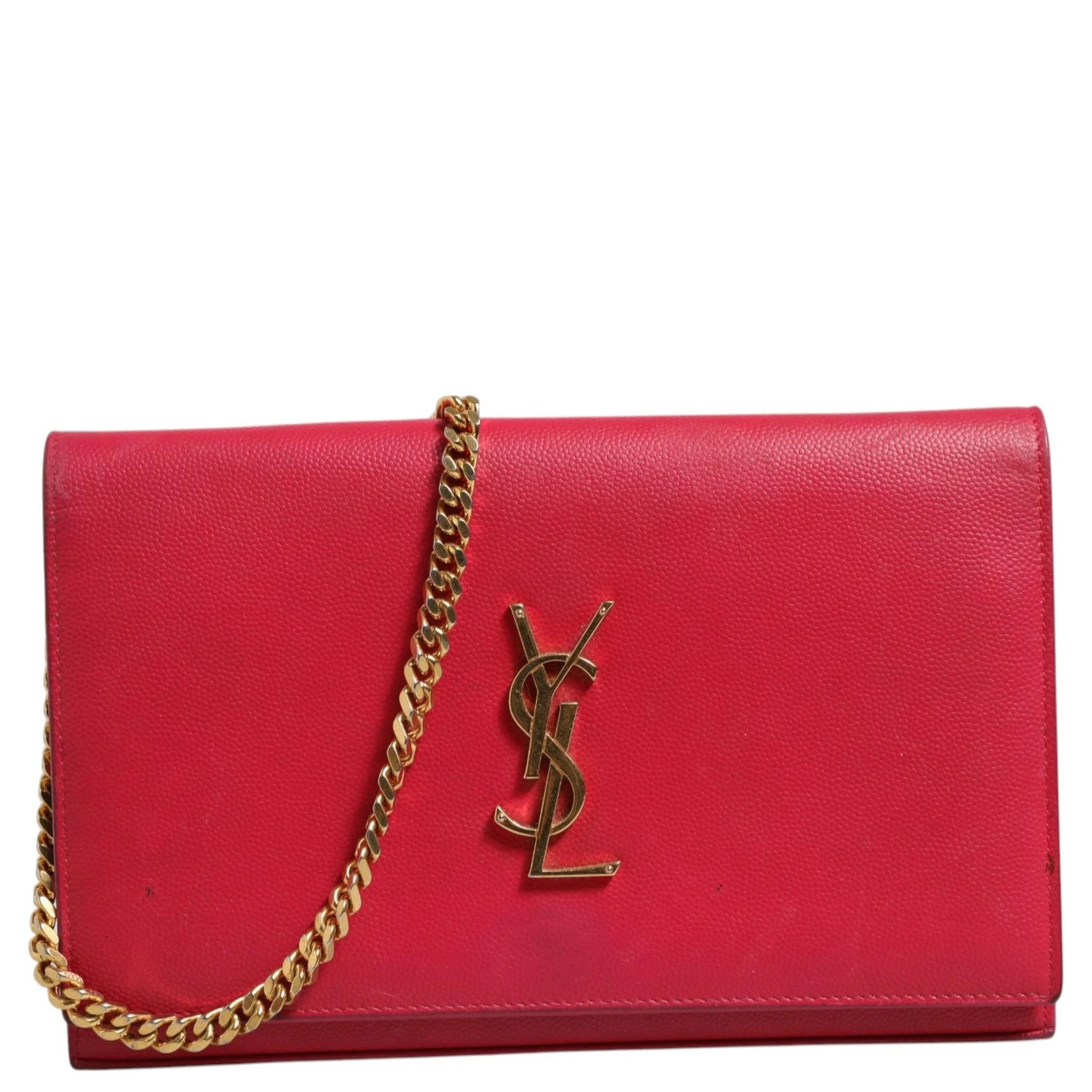 Red Leather Monogram Wallet on Chain