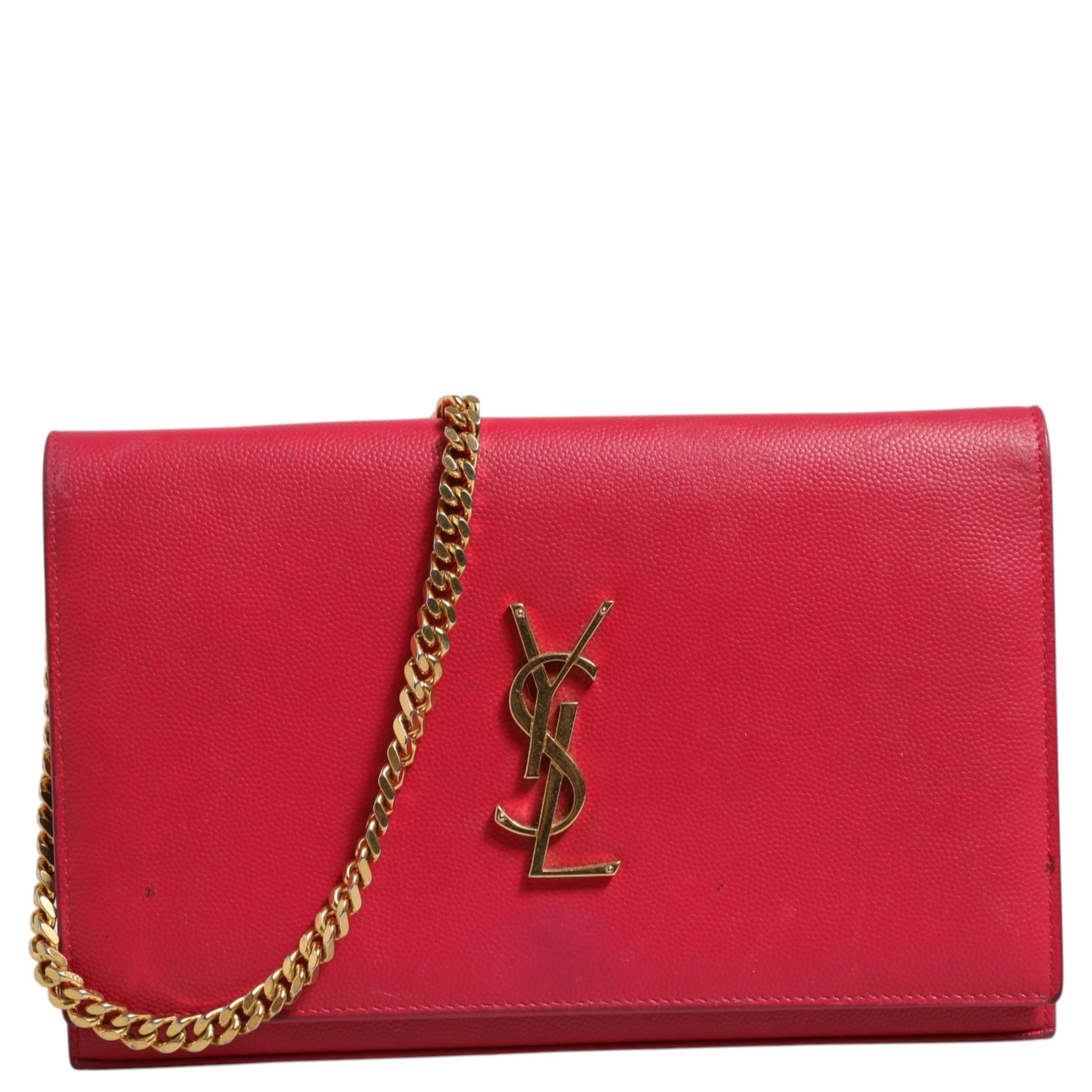 Red Leather Monogram Wallet on Chain