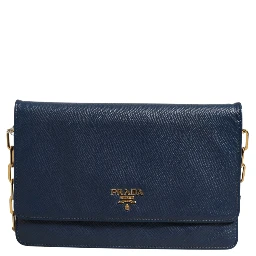 Blue Saffiano Leather Wallet on Chain Clutch Bag