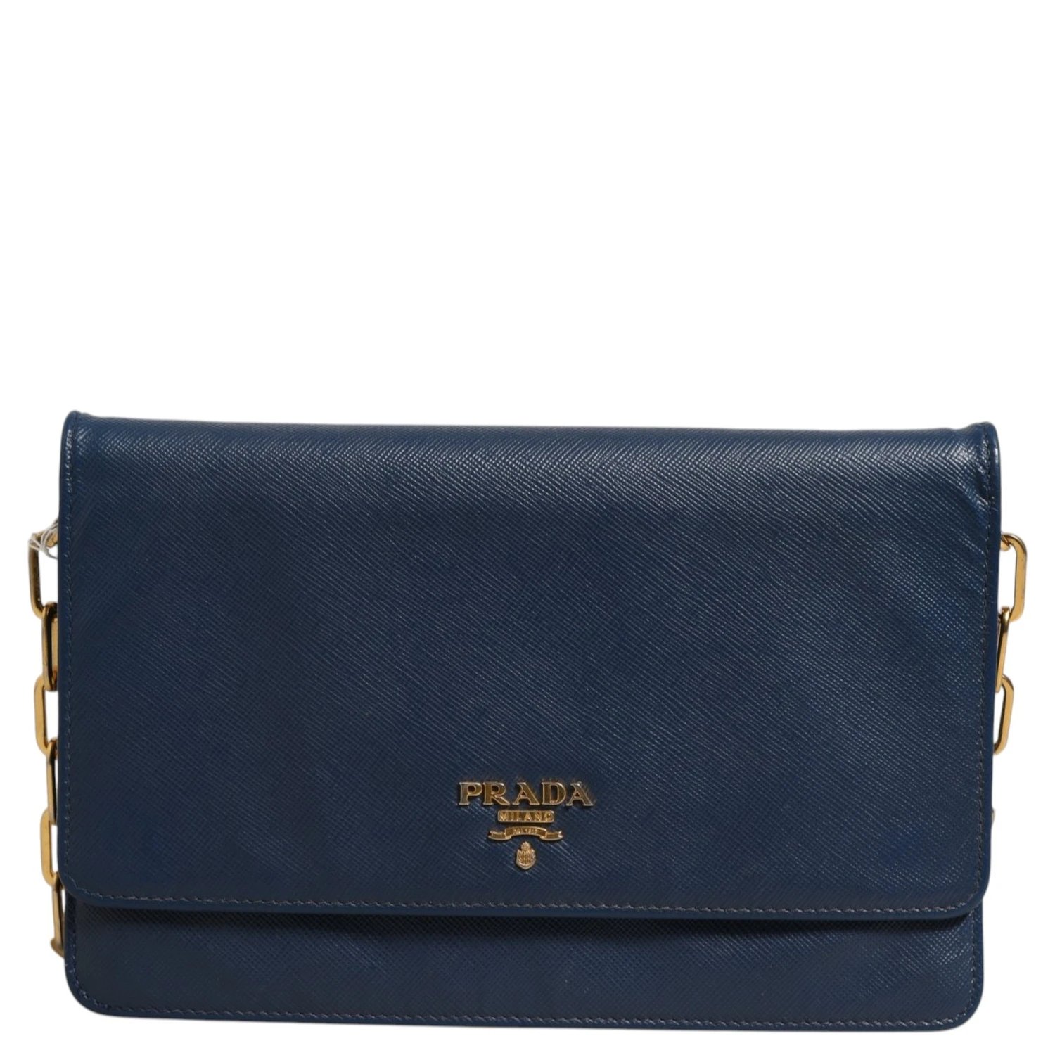 Blue Saffiano Leather Wallet on Chain Clutch Bag