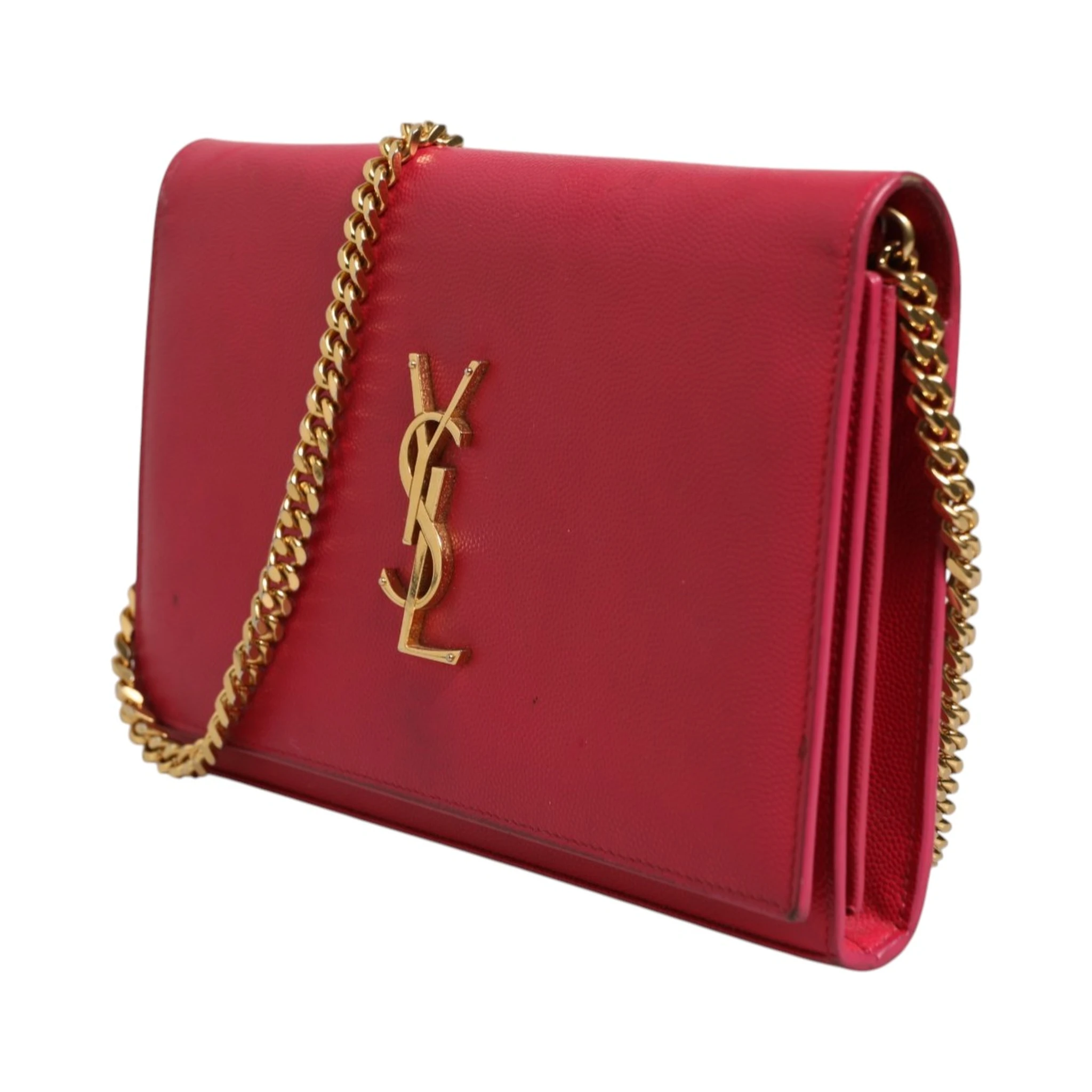 Red Leather Monogram Wallet on Chain