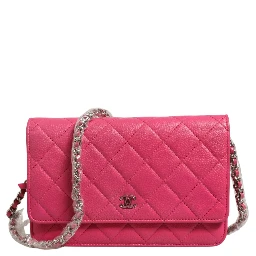 Pink Quilted Lambskin Wallet On Chain WOC Silver
