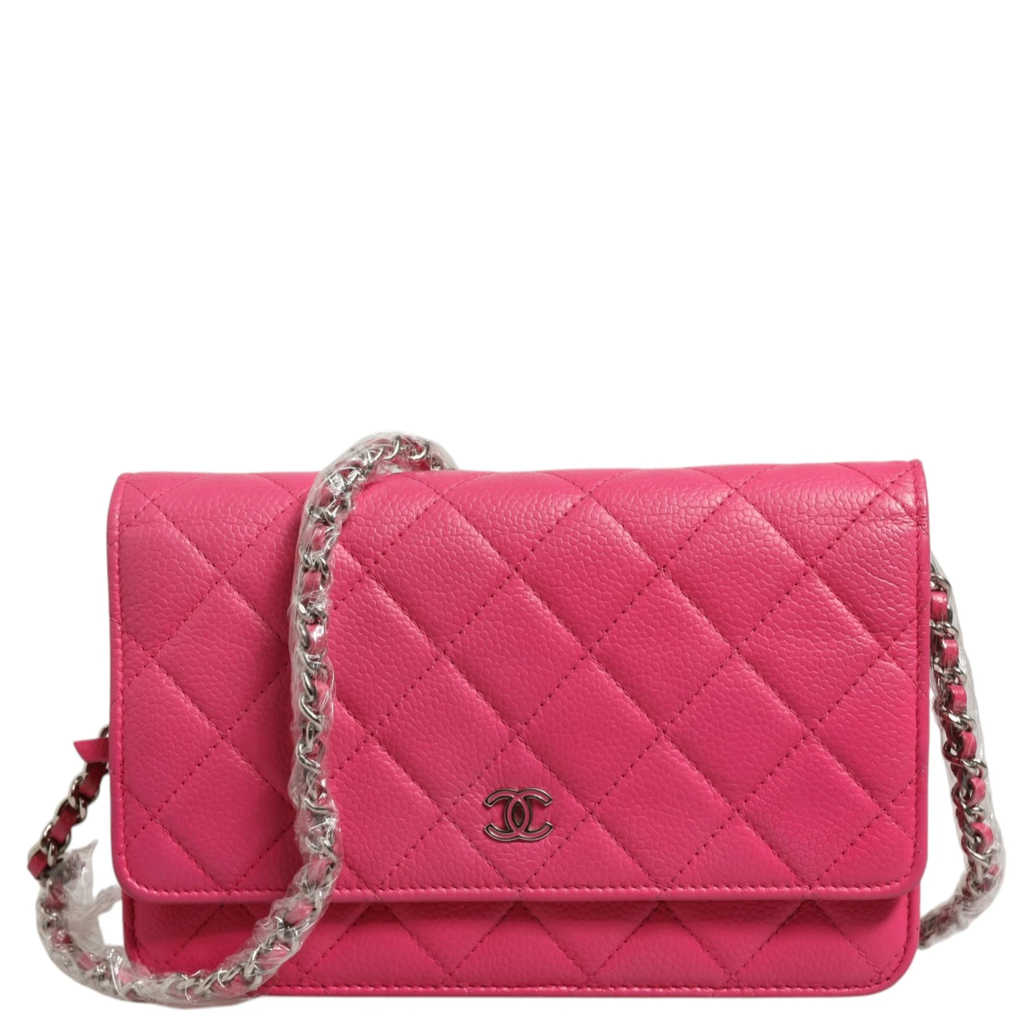 Pink Quilted Lambskin Wallet On Chain WOC Silver