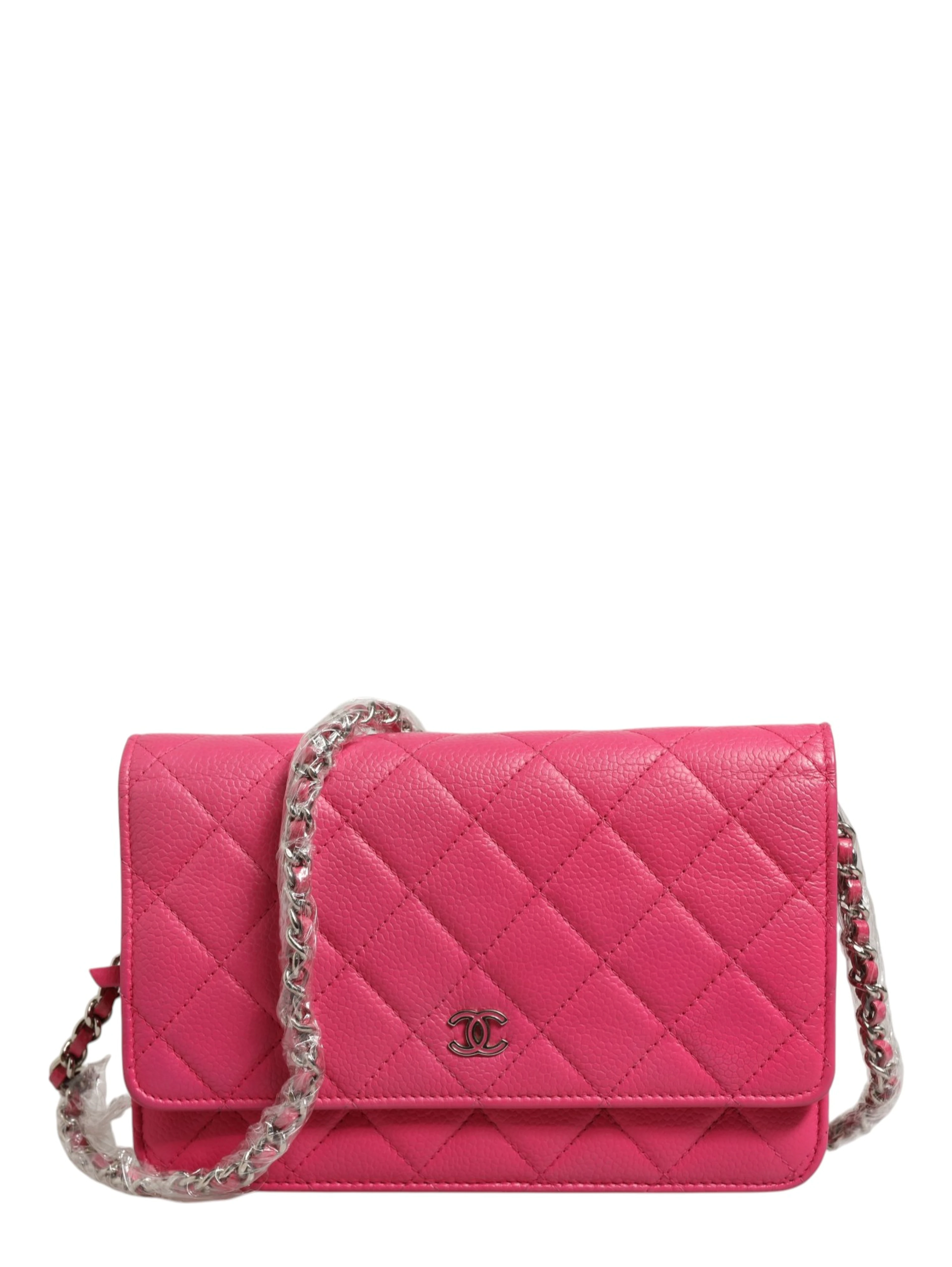 Pink Quilted Lambskin Wallet On Chain WOC Silver