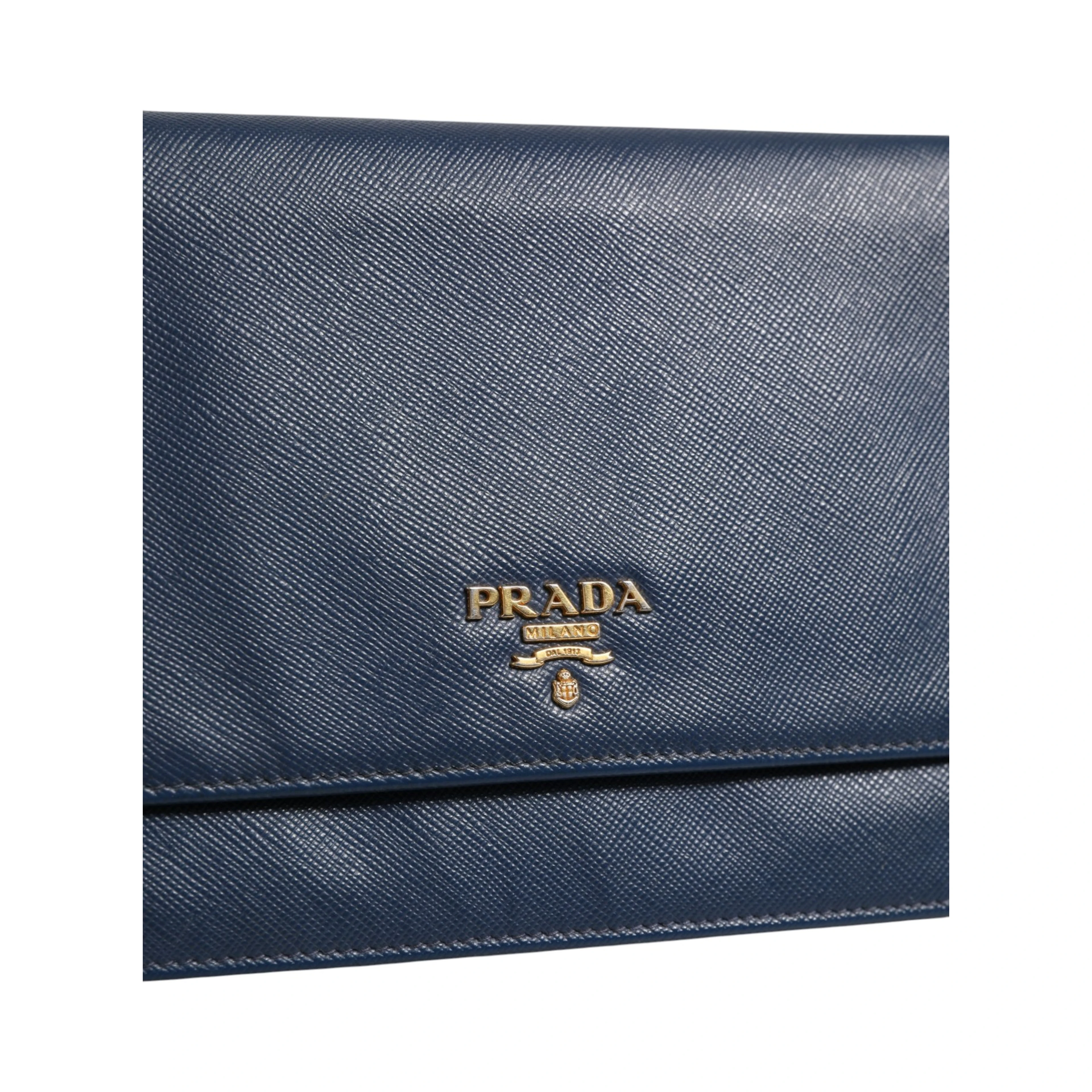 Blue Saffiano Leather Wallet on Chain Clutch Bag