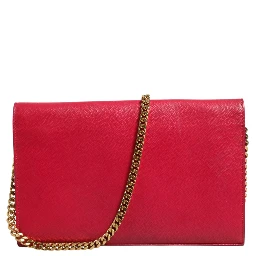 Red Leather Monogram Wallet on Chain