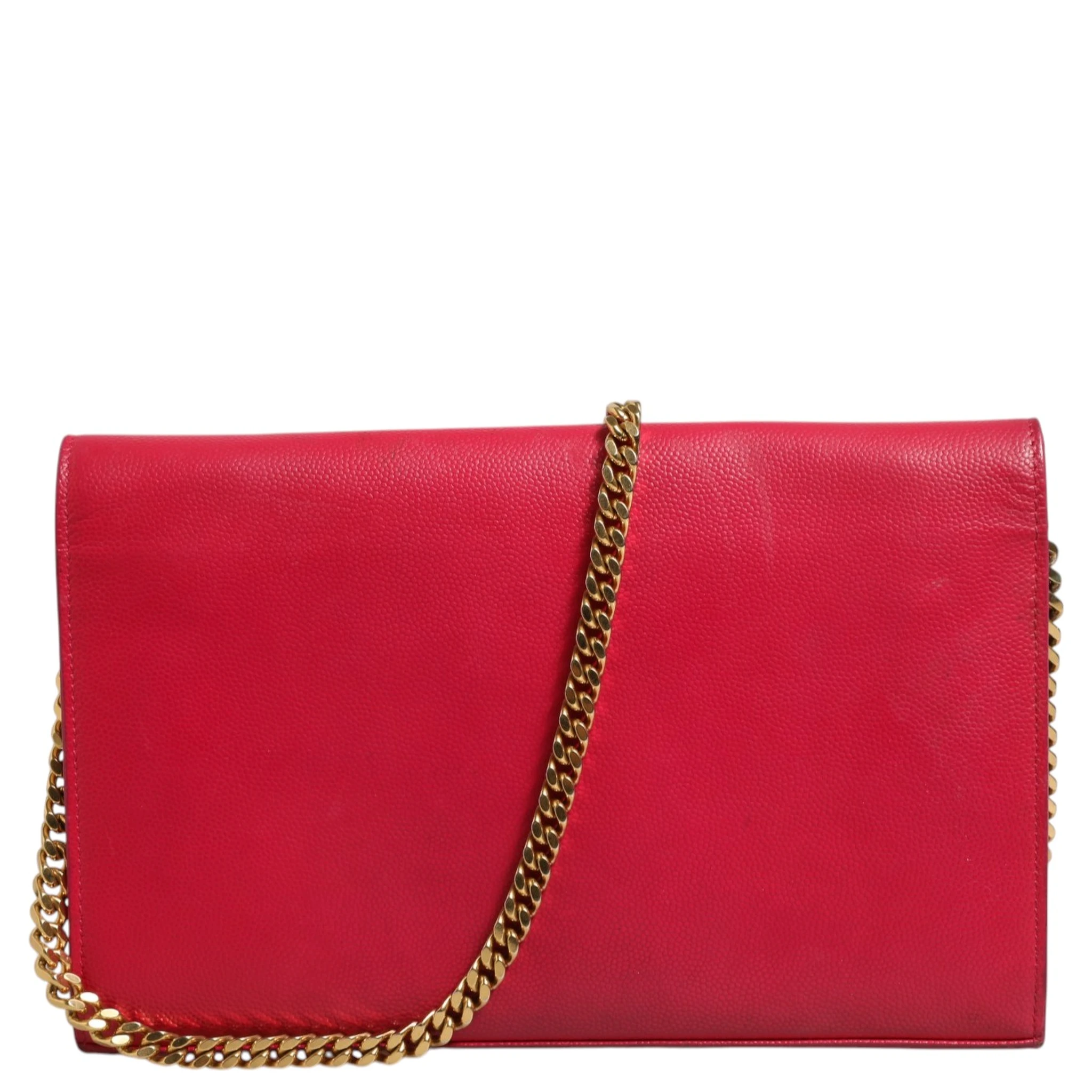 Red Leather Monogram Wallet on Chain