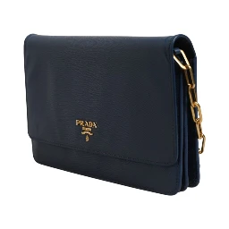 Blue Saffiano Leather Wallet on Chain Clutch Bag