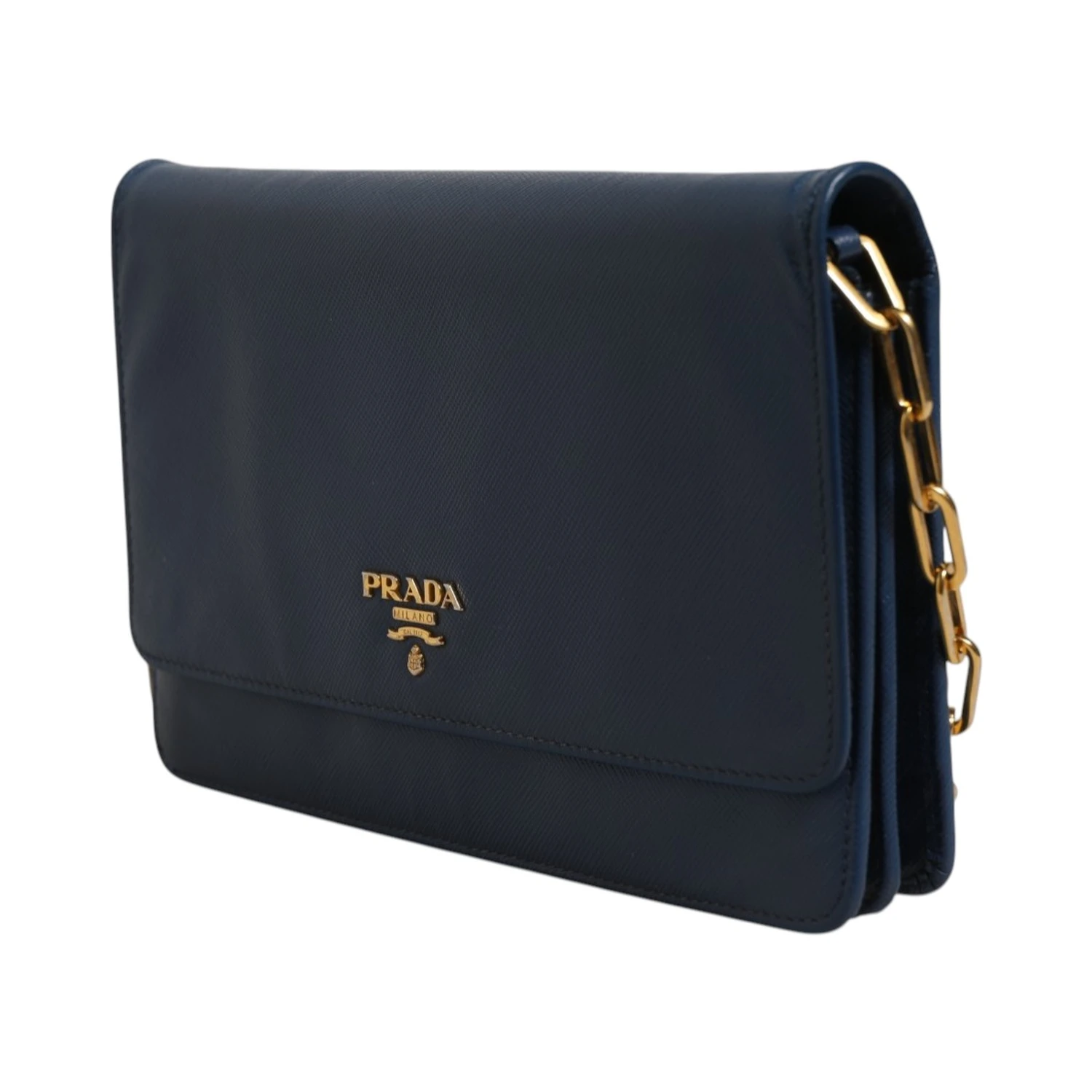 Blue Saffiano Leather Wallet on Chain Clutch Bag