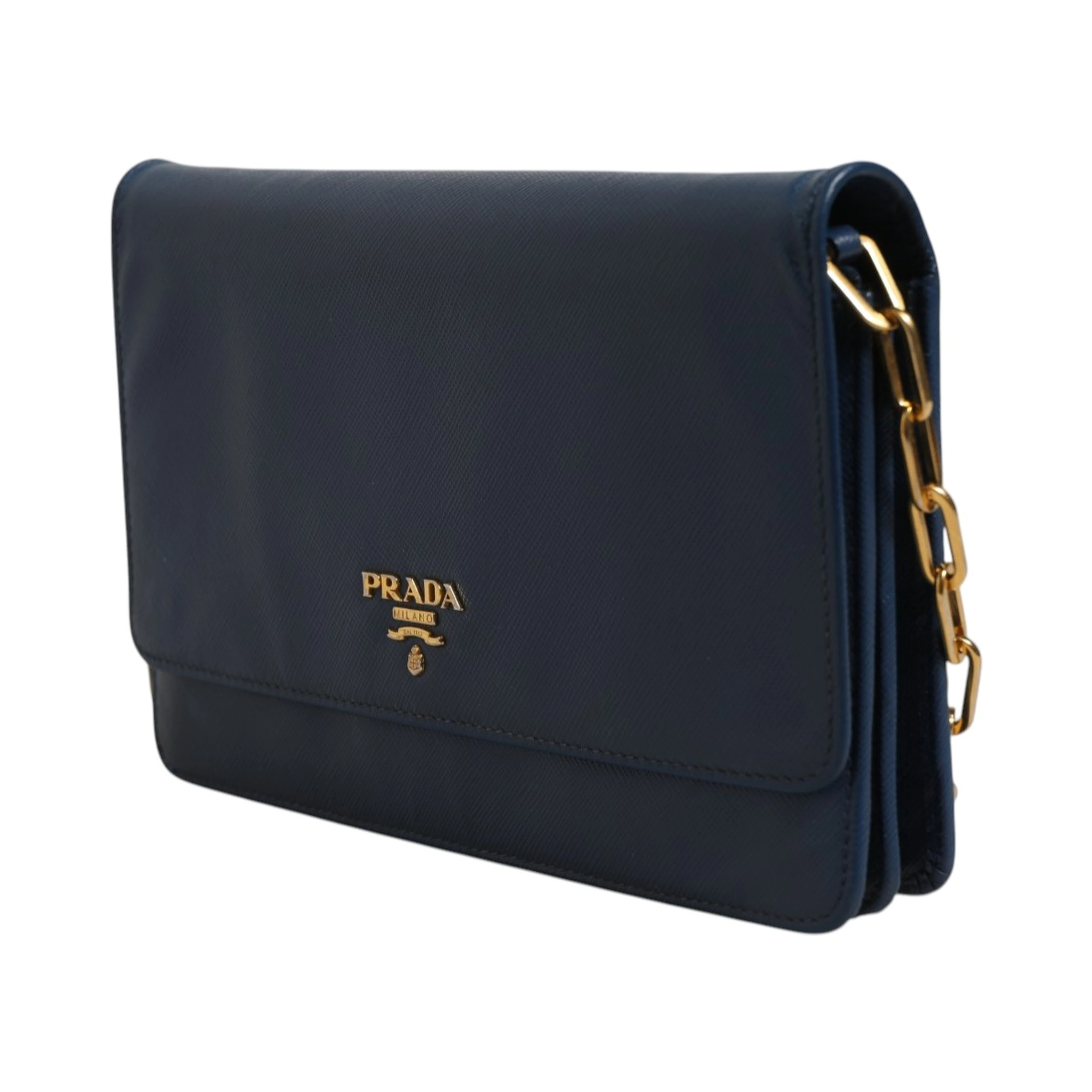 Blue Saffiano Leather Wallet on Chain Clutch Bag